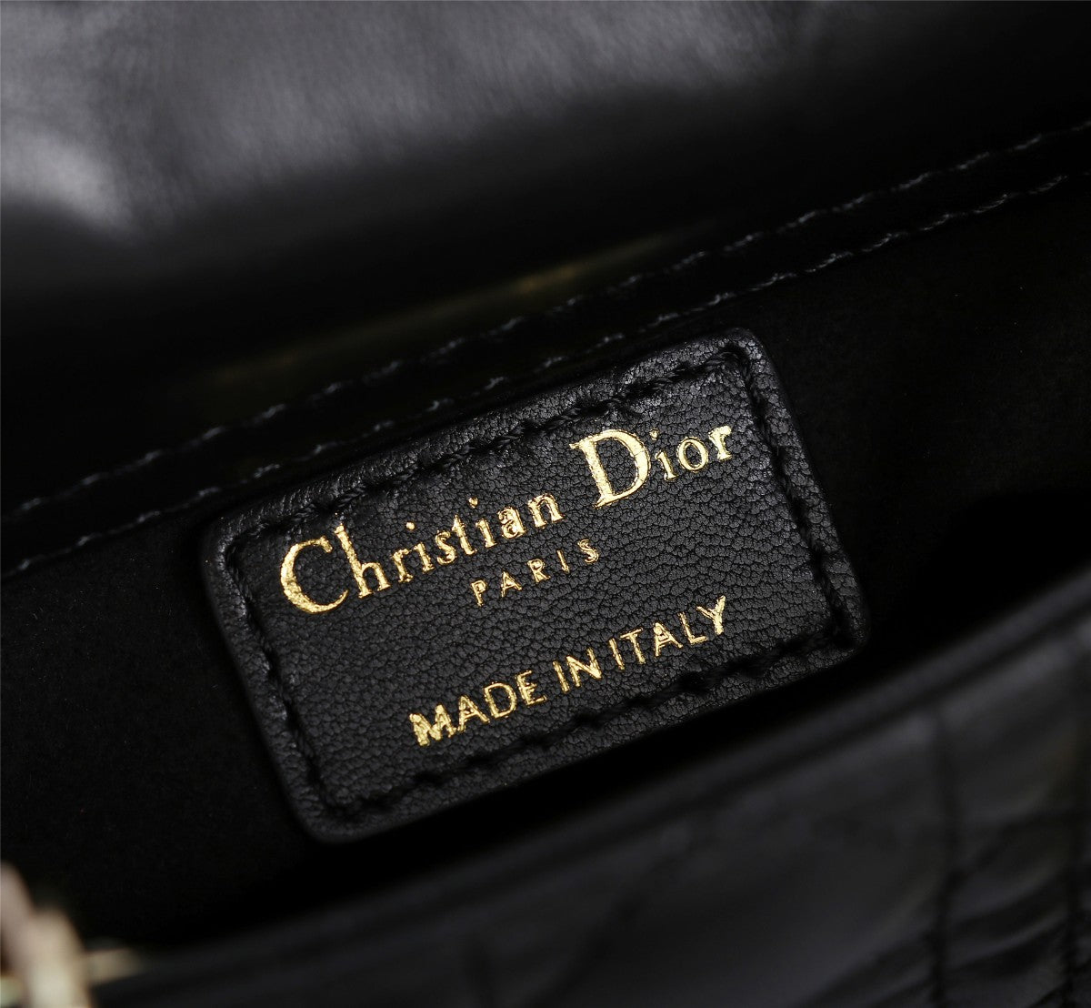 Dior Mini Black Quilted Leather Crossbody Handbag with Gold Charms