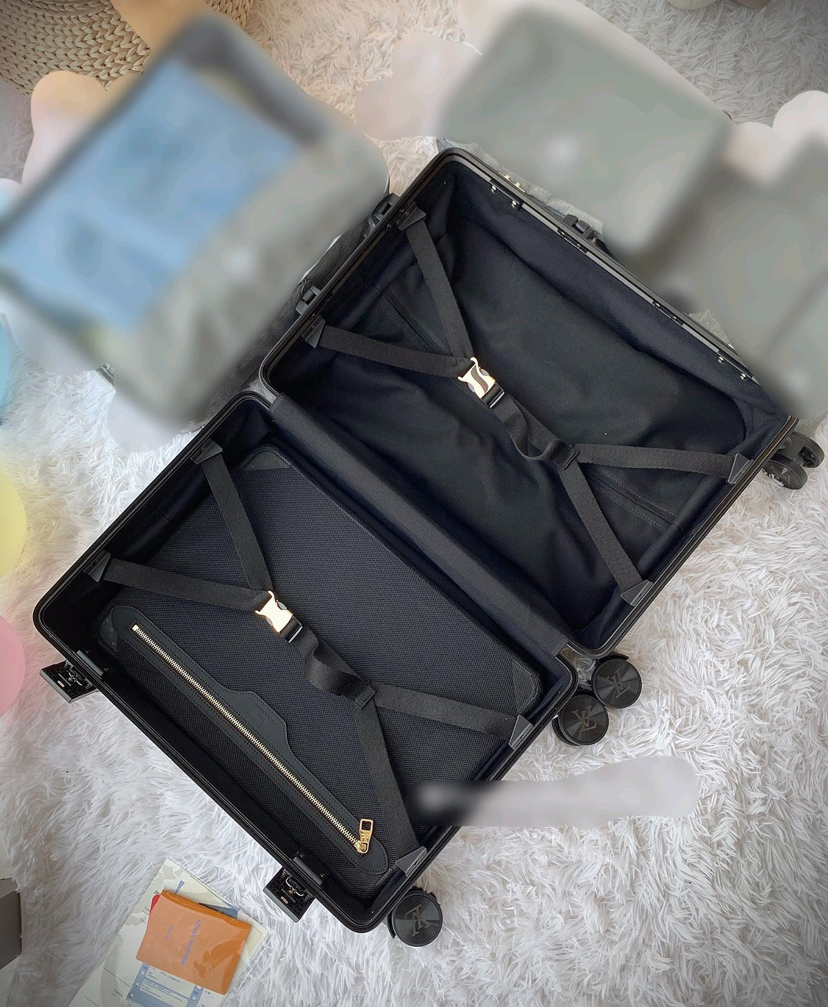 Luxury Black Monogram Spinner Suitcase Travel Rolling Luggage