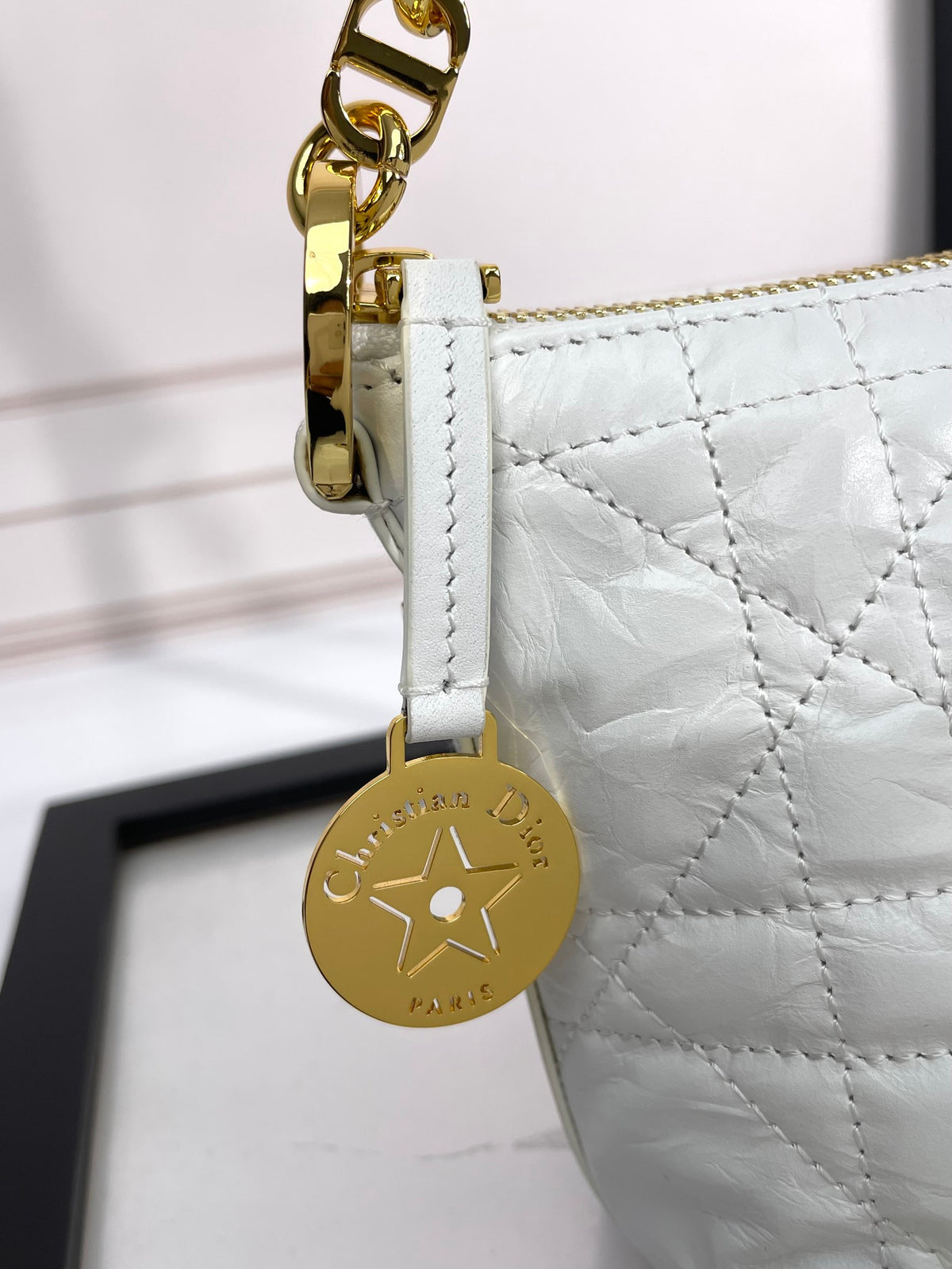 Elegant White Quilted Shoulder Bag with Gold-Tone Chain Strap