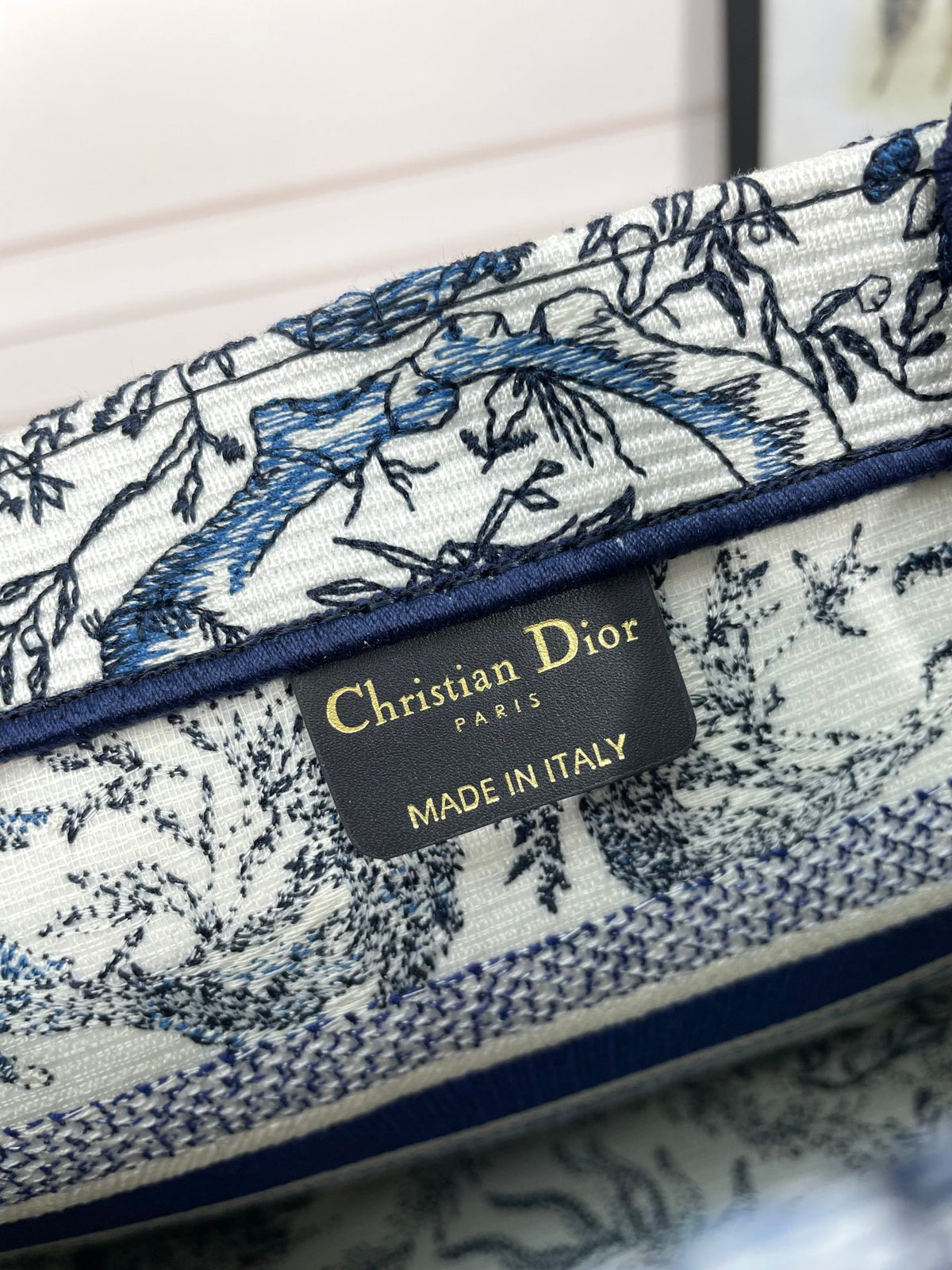 Christian Dior Small Book Tote with Blue and White Sun Motif