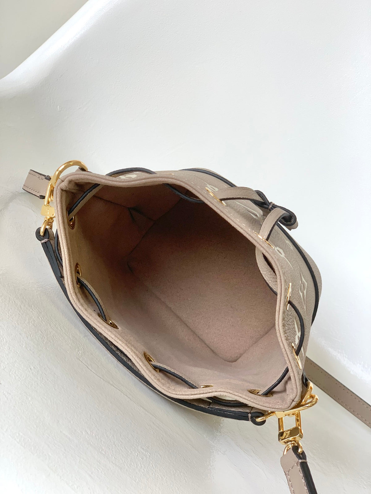 Louis Vuitton Nano Noé Bucket Bag - Bicolor Monogram Empreinte Leather - Turtledove/Cream