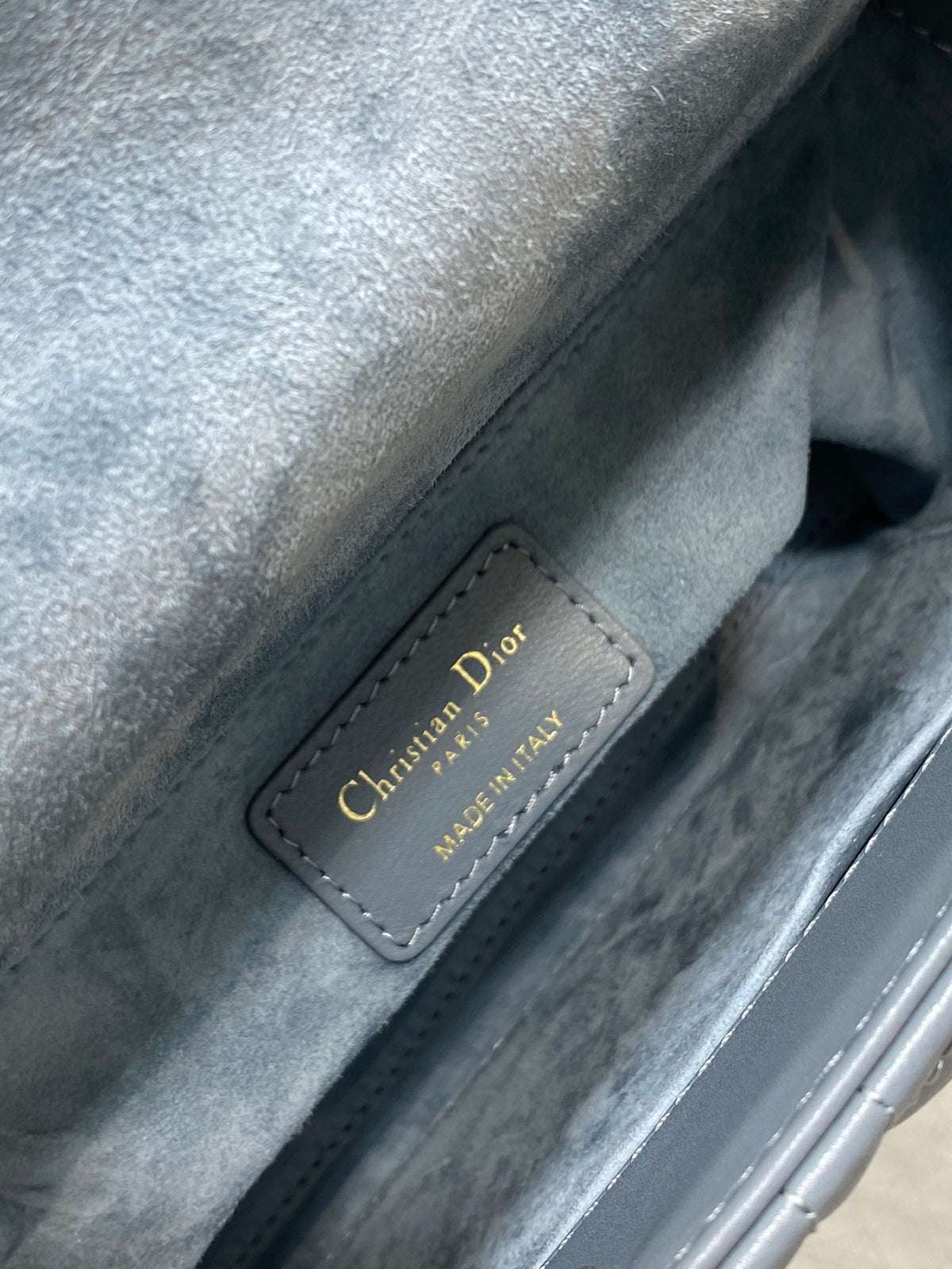 Dior Elegant Dusty Blue Quilted Leather Handbag with Shoulder Strap