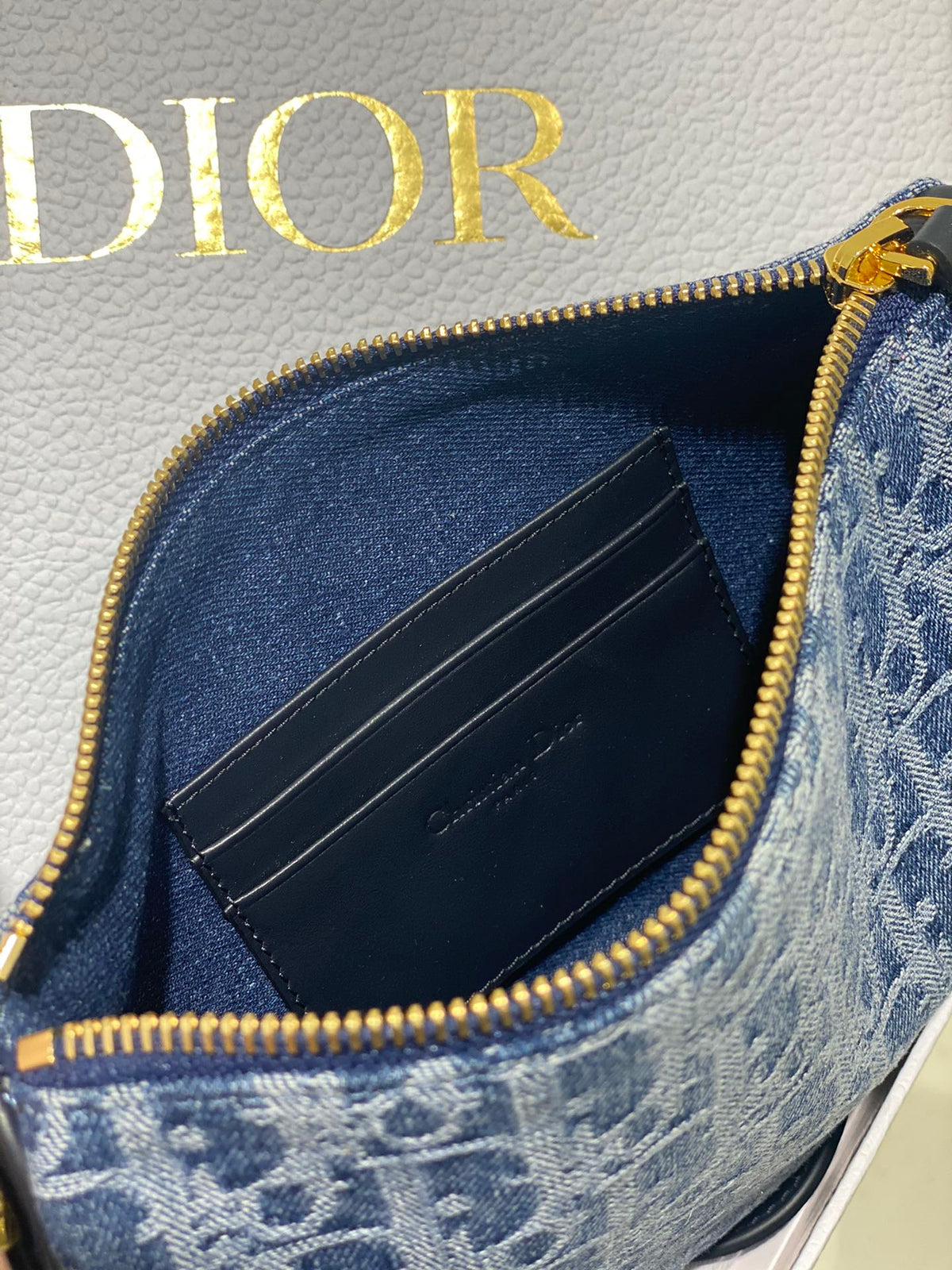 Christian Dior Blue Oblique Jacquard Small Hobo Bag with Gold-Tone Hardware