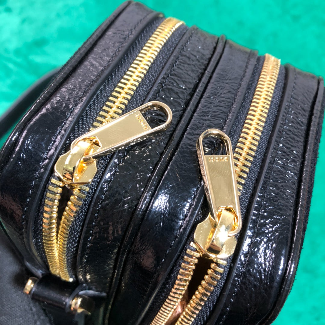 Gucci Retro Black Suede Crossbody Phone Bag with Red and Green Stripe
