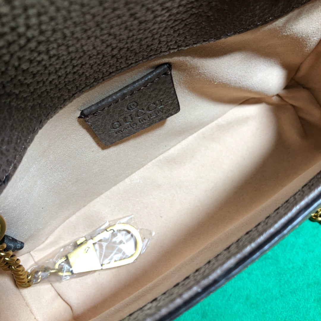 Gucci Vintage Style Monogram Shoulder Bag with Gold Hardware and Brown Trim