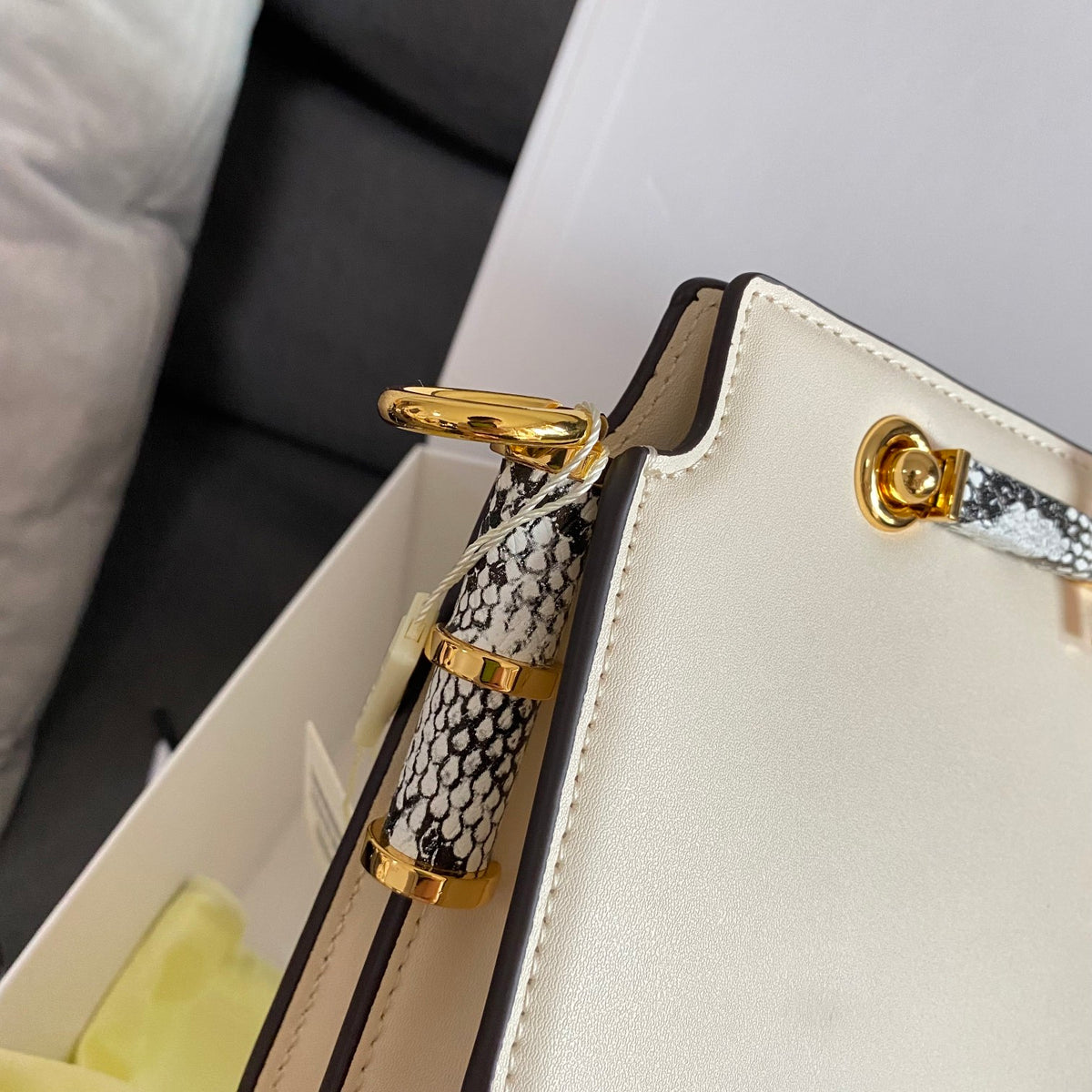 Fendi Kan U White Leather Shoulder Bag with Python-Effect Detail