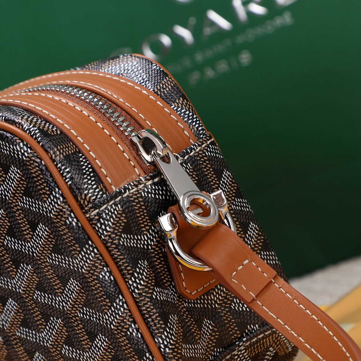 Gogy Classic Monogram Canvas Crossbody Camera Bag with Stripe Detail