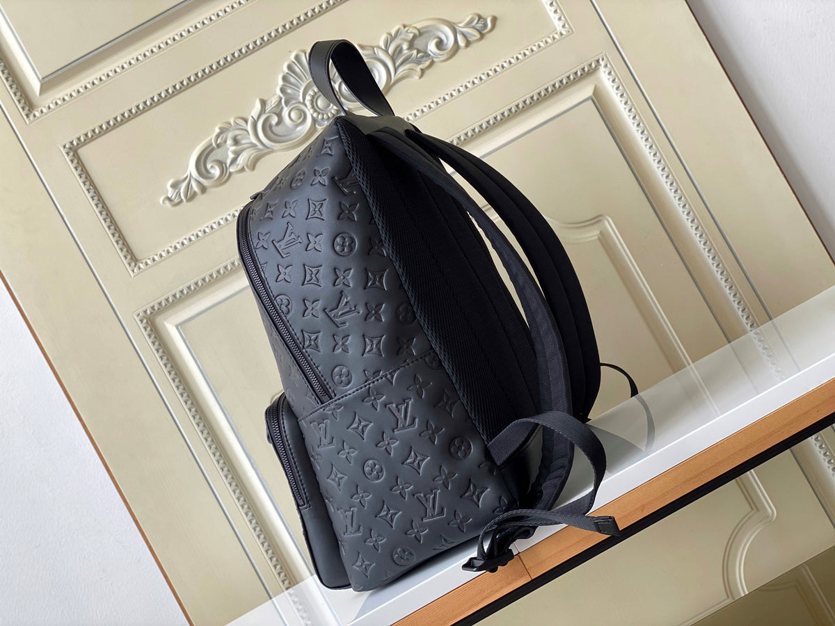 Men's Embossed Monogram Shadow Leather Discovery Backpack - Black