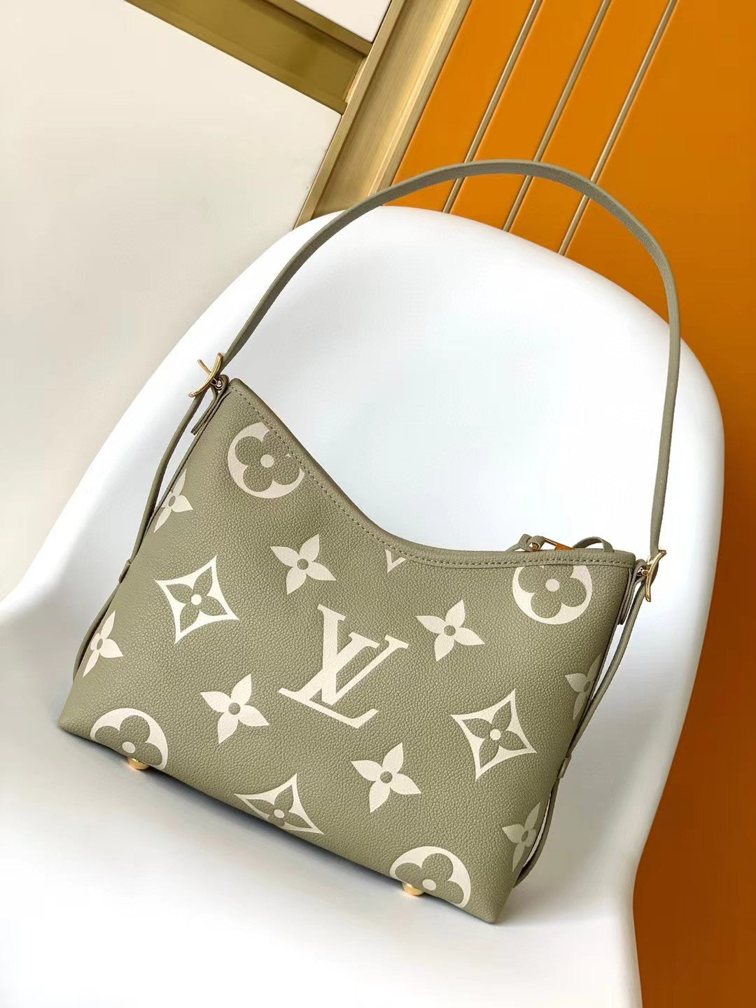 Louis Vuitton Elegant Sage Green Floral Monogram Leather Shoulder Bag