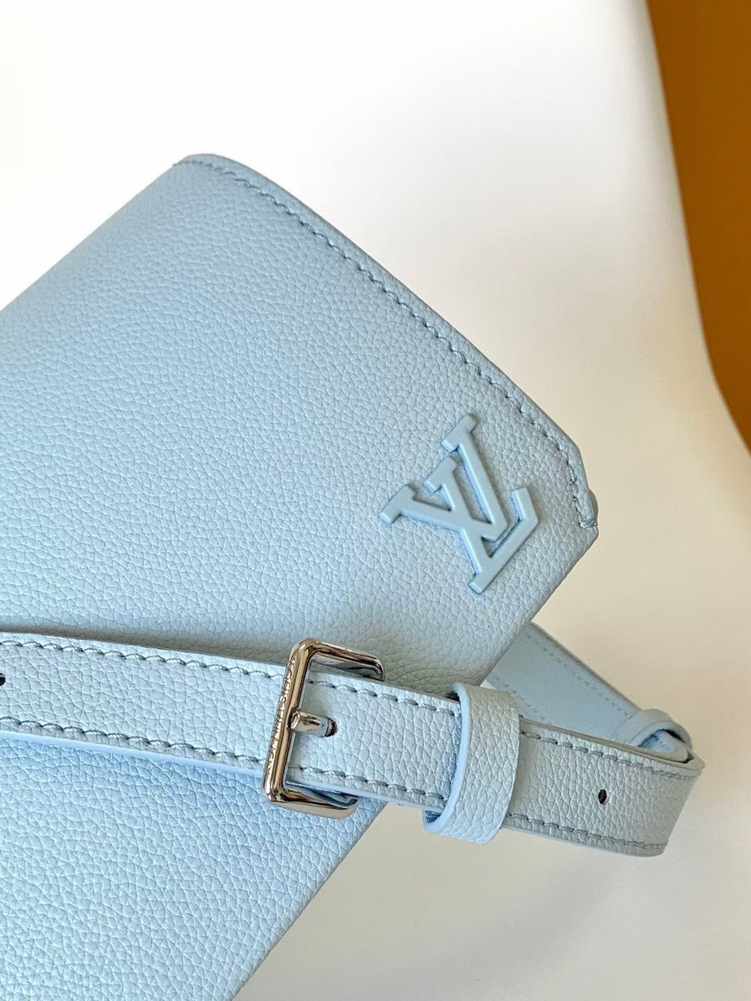 Louis Vuitton Pastel Blue Textured Leather Crossbody Wallet Bag with Strap