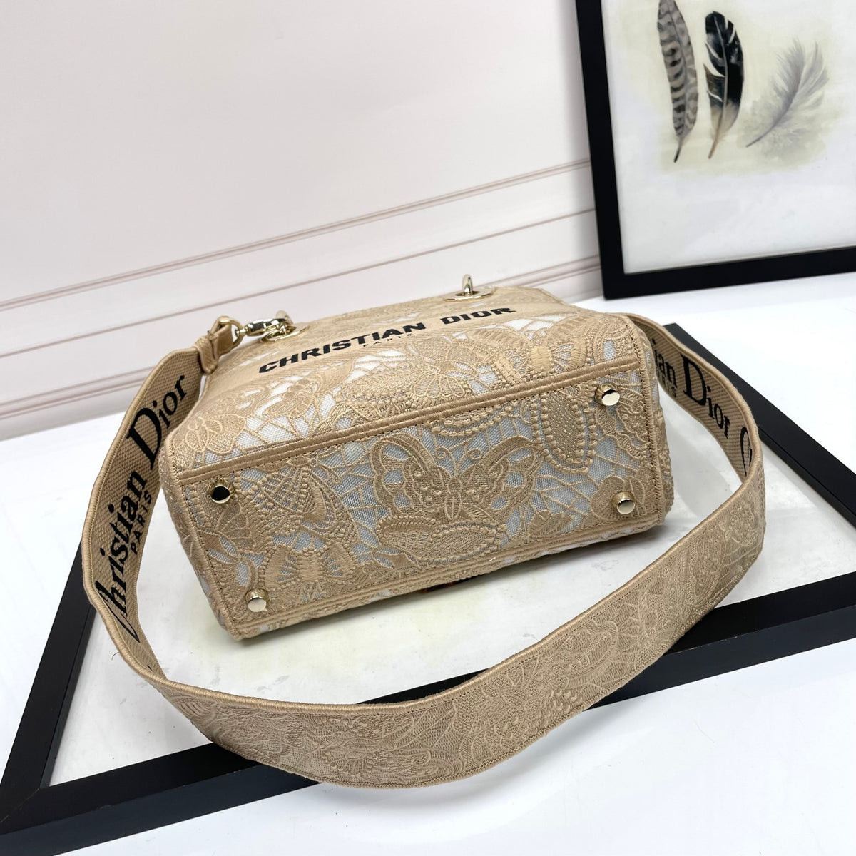 Christian Dior Lady D-Lite Bag - Beige Embroidered Canvas Handbag