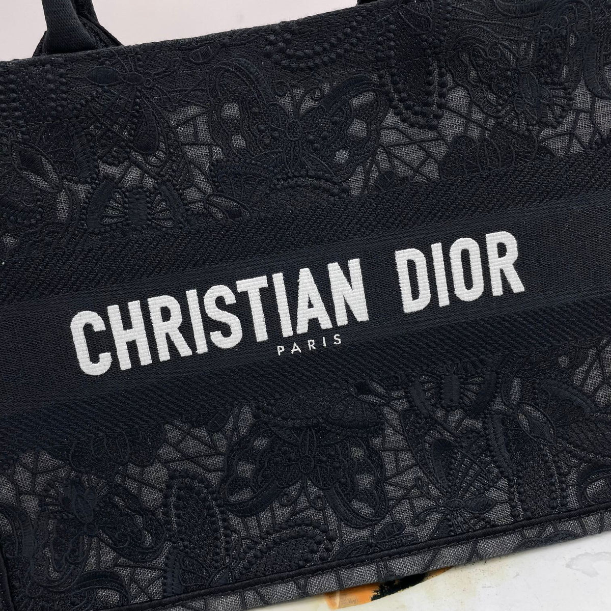 Christian Dior Medium Book Tote - Black Embroidered Canvas Handbag