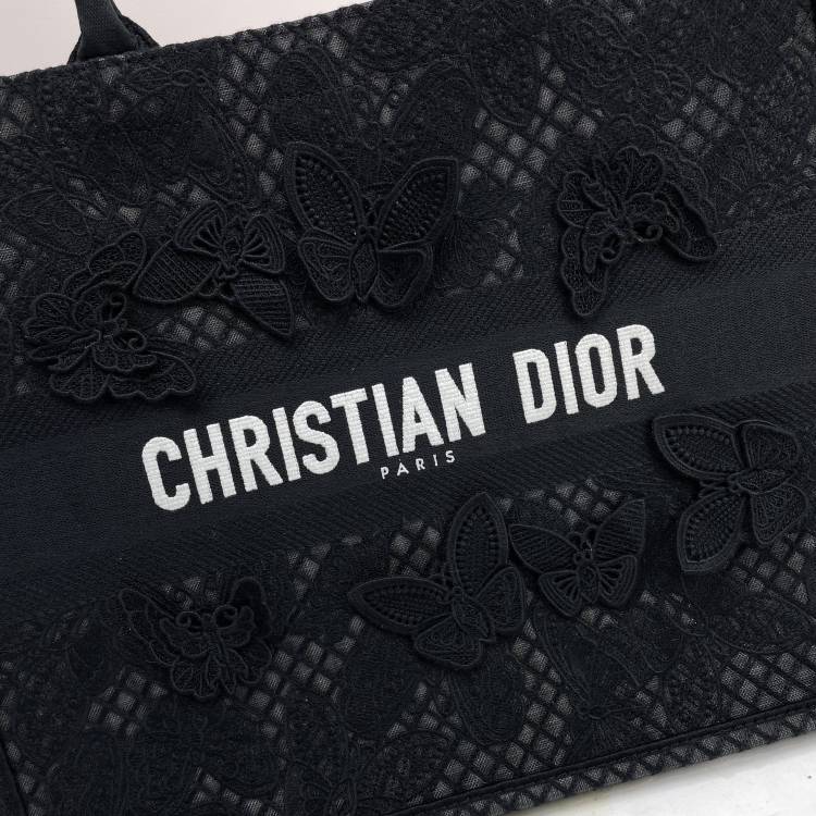 Christian Dior Black Butterfly Embroidered Book Tote Bag