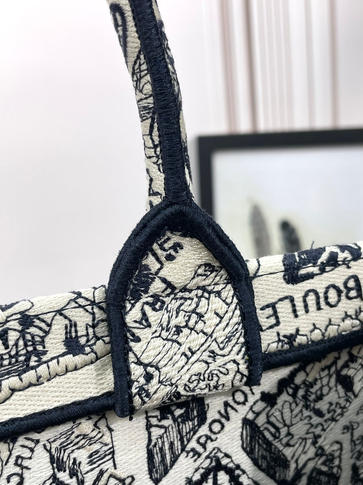 Christian Dior Large Book Tote - White and Black Plan de Paris Embroidery