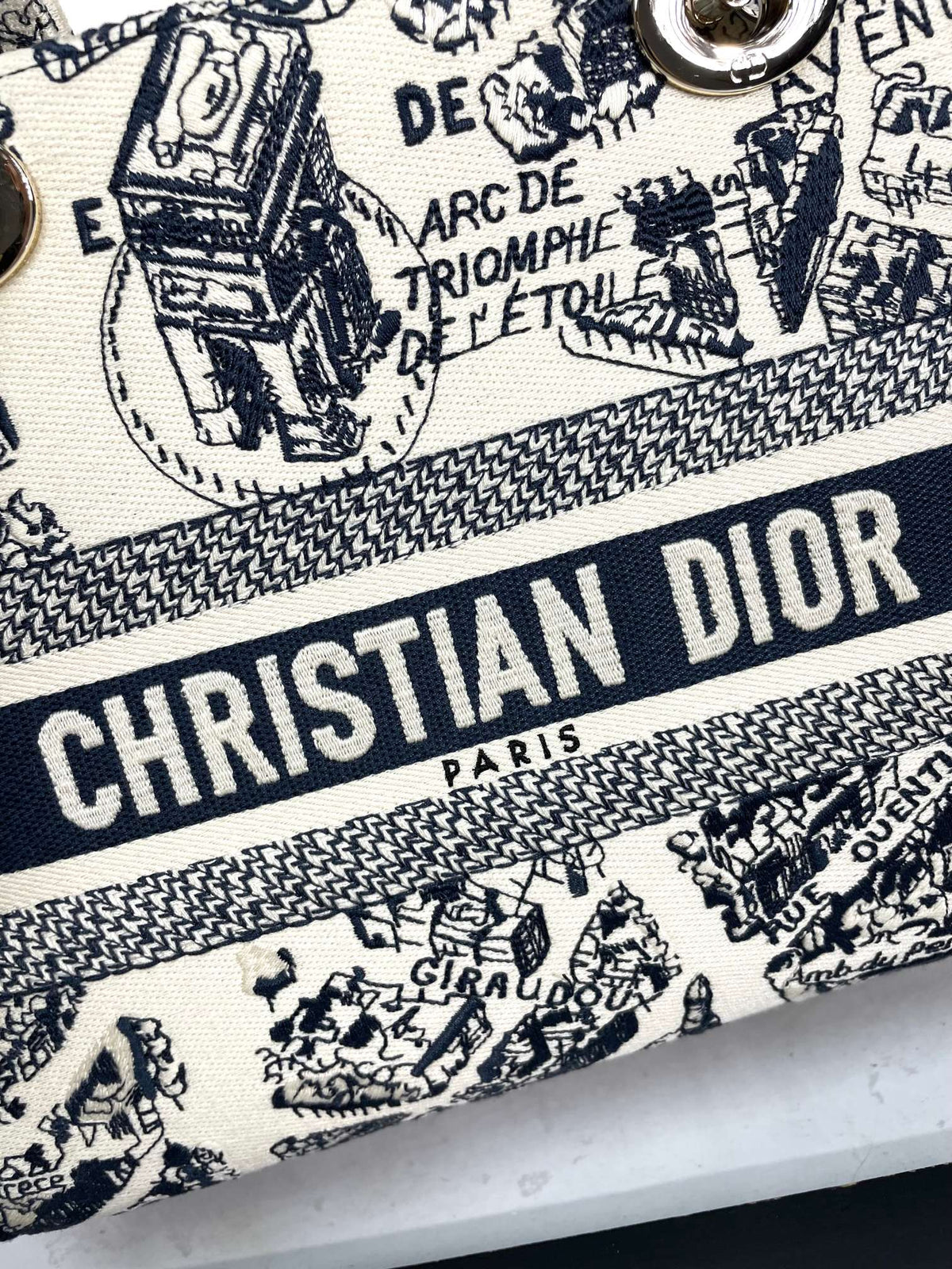 Christian Dior Medium Lady D-Lite Bag - Blue Toile de Jouy Embroidered Canvas Handbag