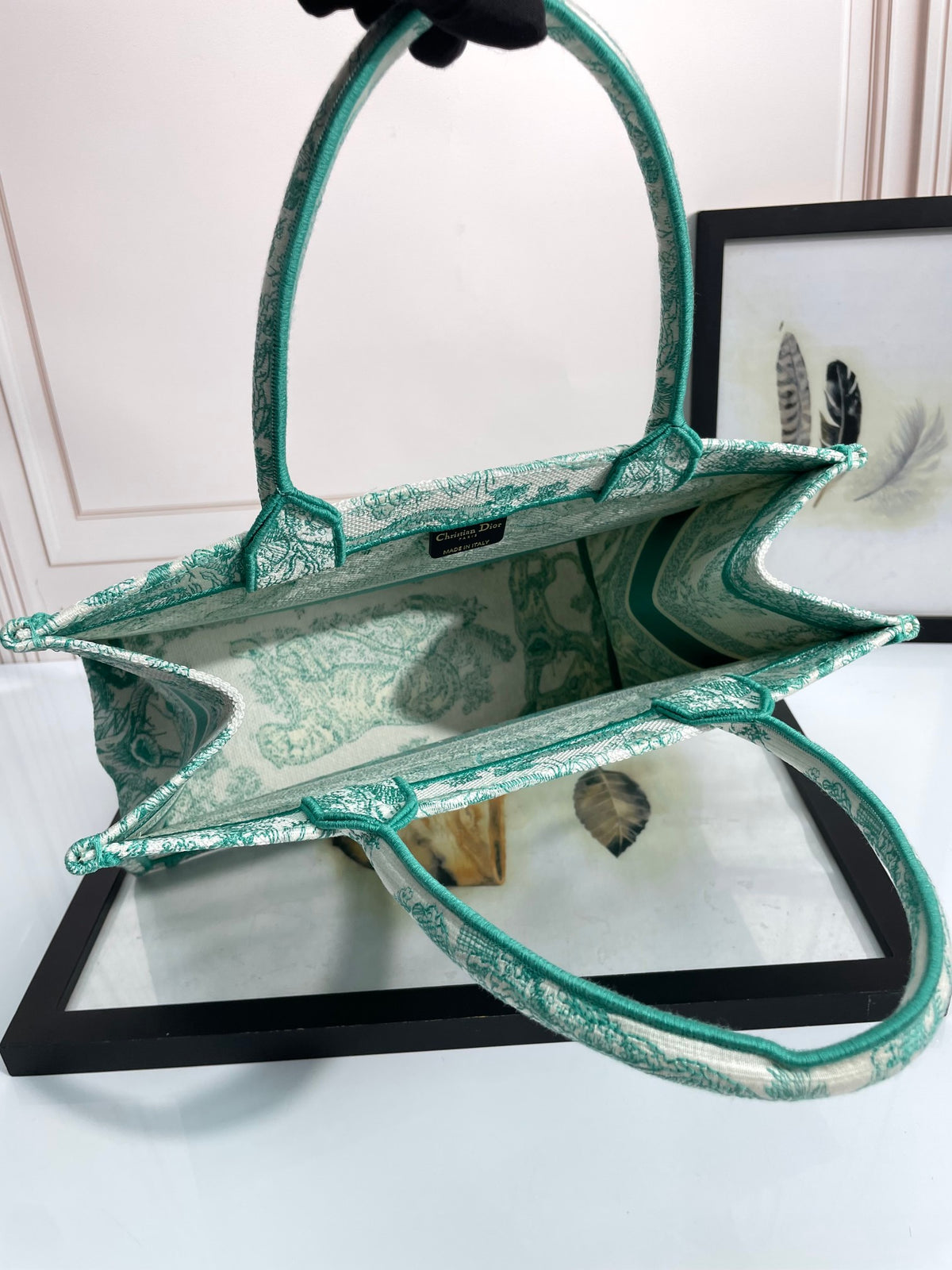 Christian Dior Medium Book Tote - Green Toile de Jouy Embroidery