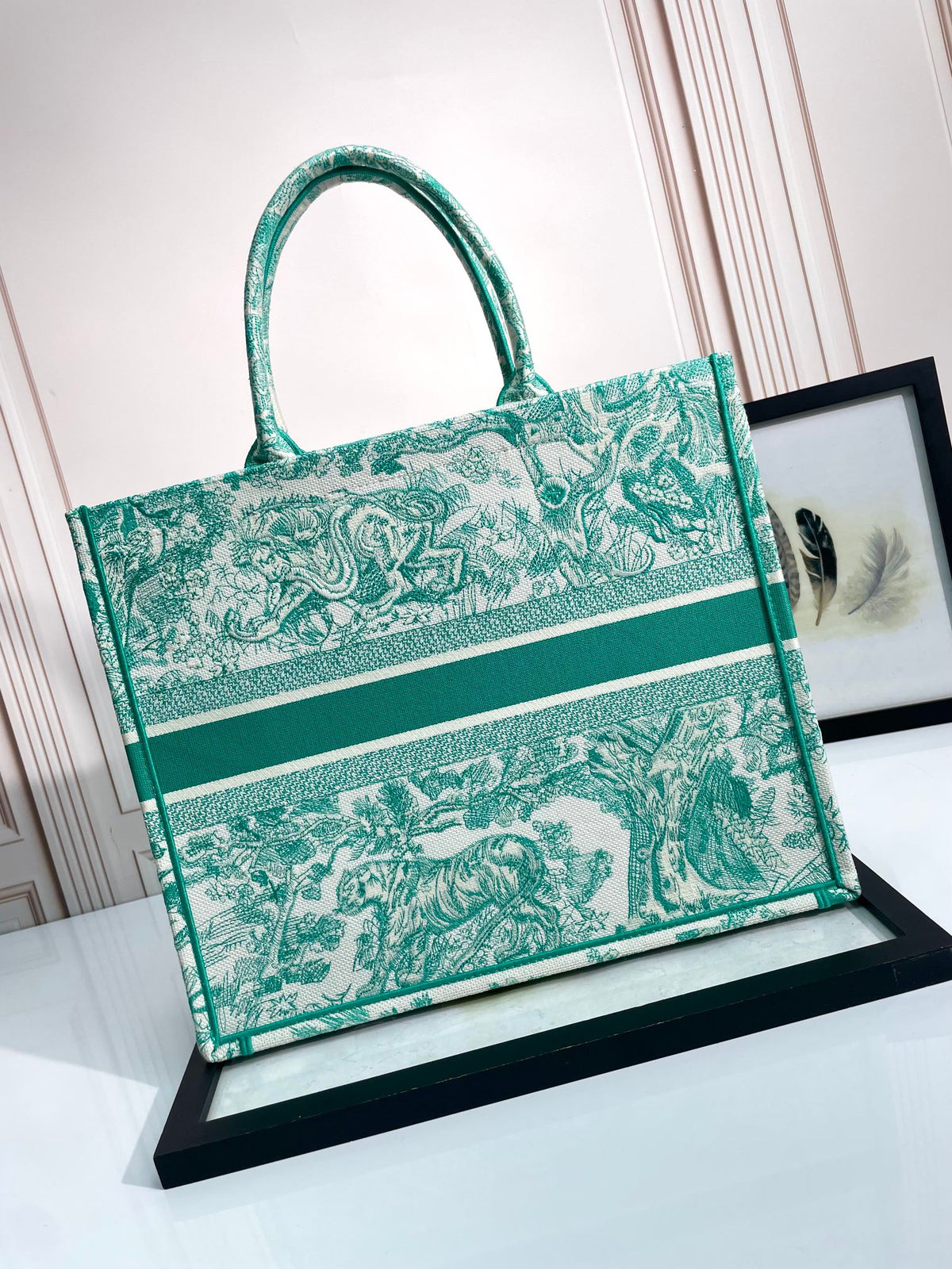 Christian Dior Large Book Tote - Green Toile de Jouy Sauvage Embroidery