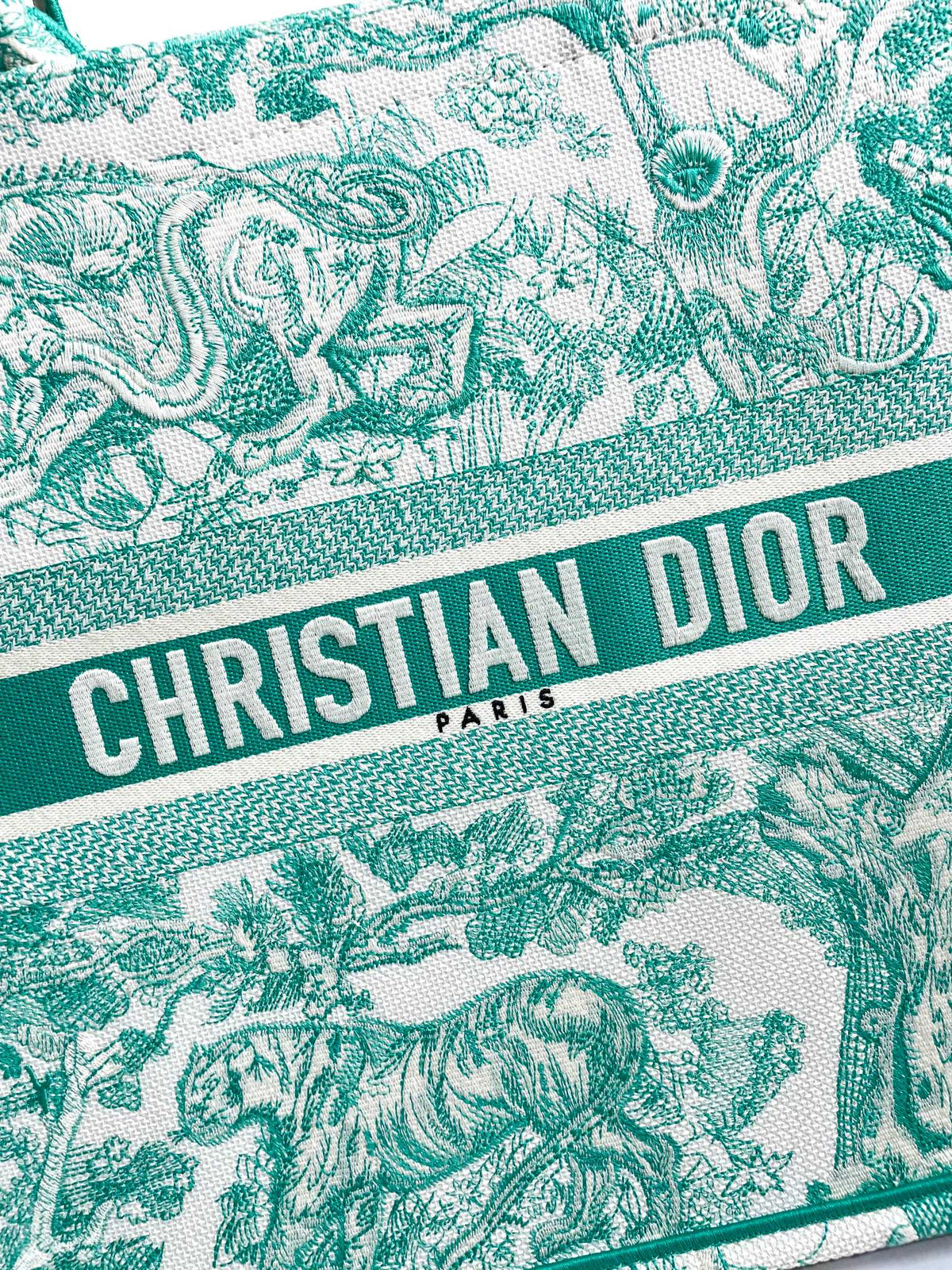Christian Dior Large Book Tote - Green Toile de Jouy Sauvage Embroidery