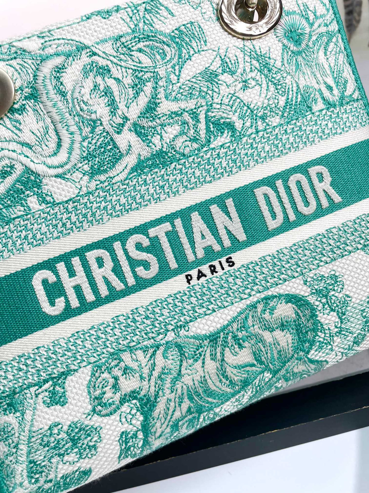 Christian Dior Lady D-Lite Bag Green Toile de Jouy Embroidery Medium