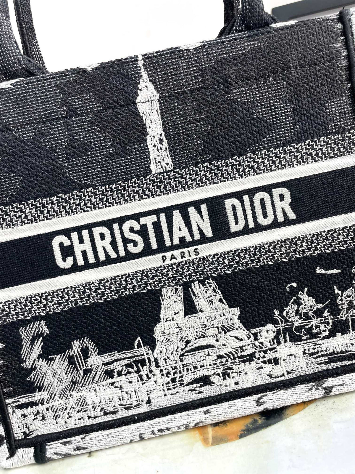 Christian Dior Medium Book Tote Bag - Black and White Plan de Paris Embroidery