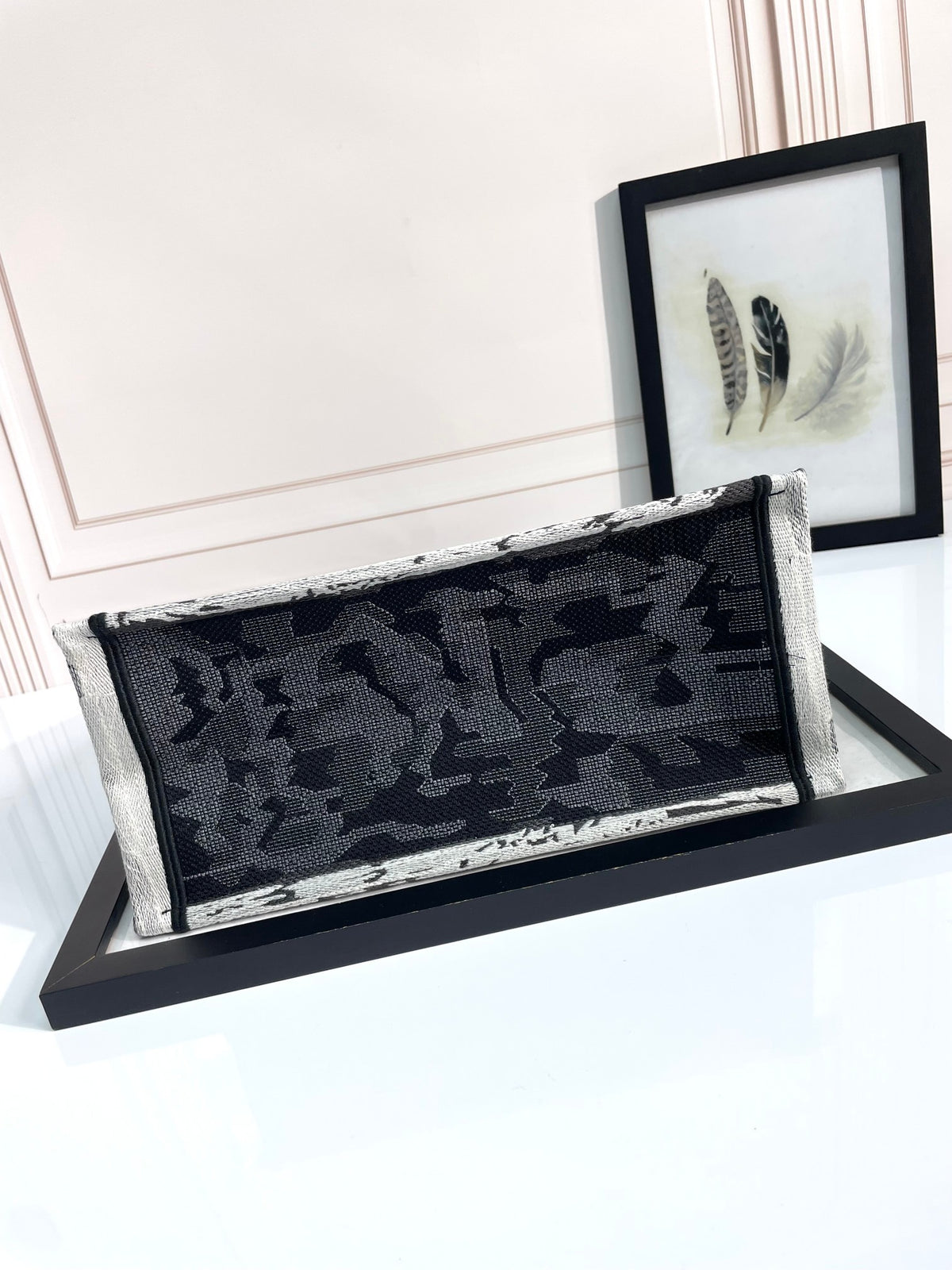 Christian Dior Book Tote Plan de Paris Bag Black and White Embroidery