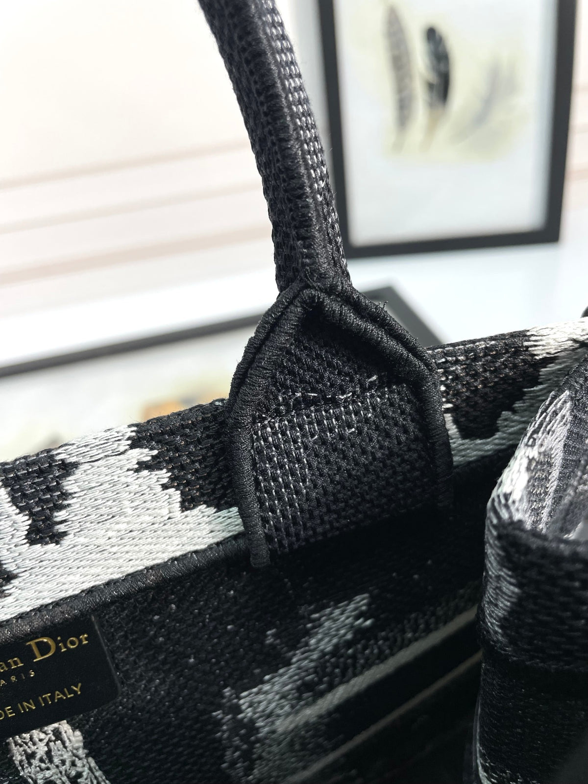 Dior Black and White Paris Eiffel Tower Embroidered Canvas Tote Bag
