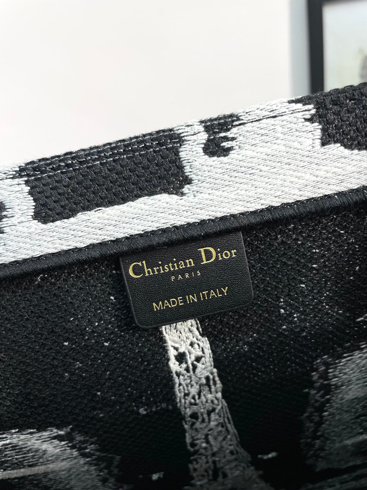 Dior Black and White Paris Eiffel Tower Embroidered Canvas Tote Bag