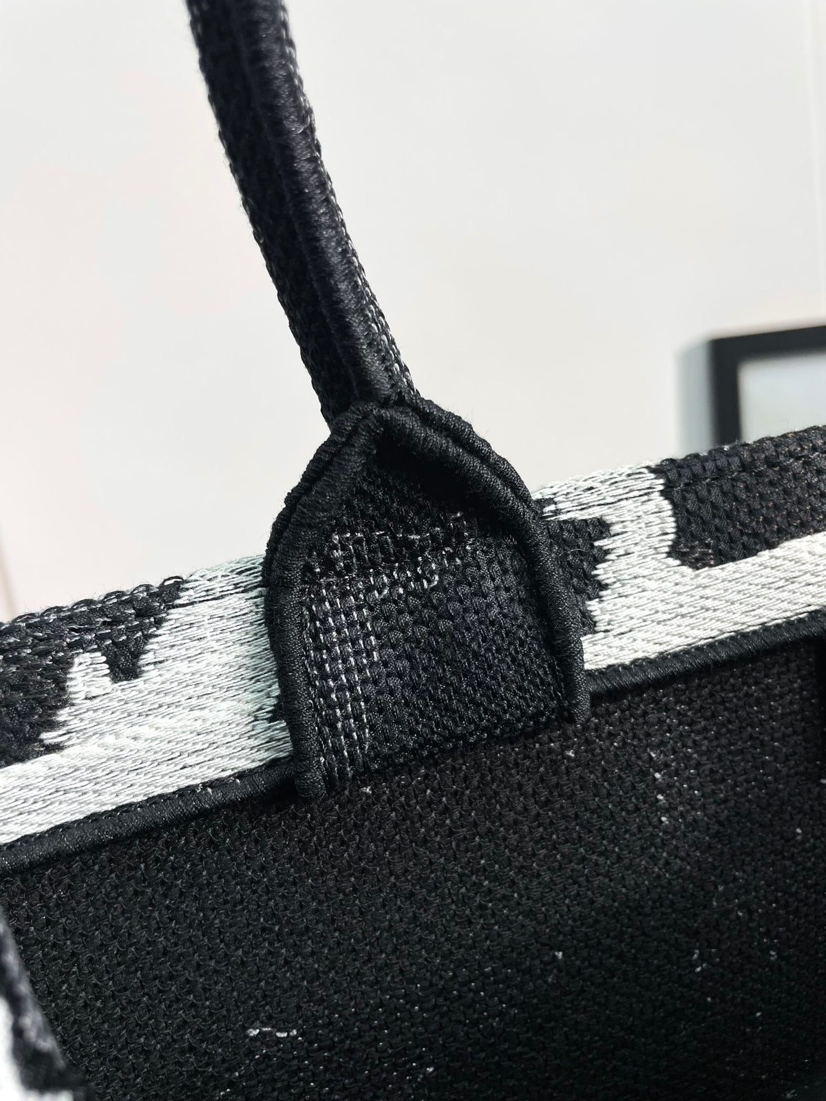 Dior Black and White Paris Eiffel Tower Embroidered Canvas Tote Bag