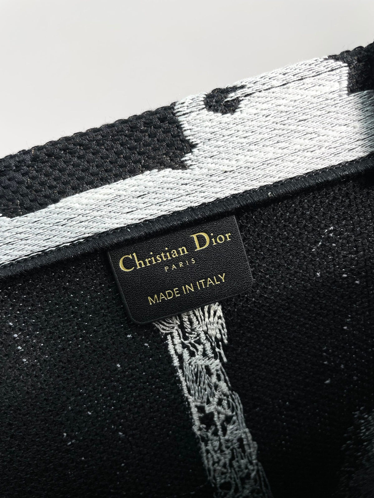 Dior Black and White Paris Eiffel Tower Embroidered Canvas Tote Bag