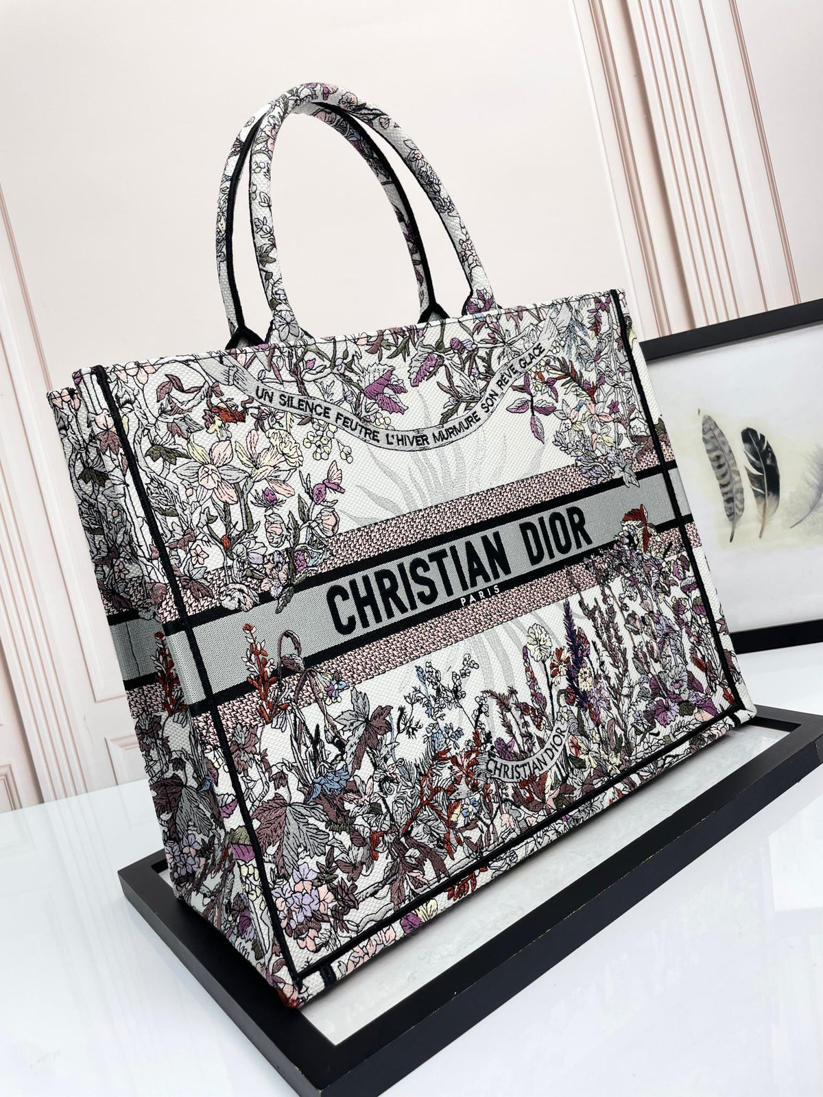 Christian Dior Large Book Tote with Multi-Color Floral Embroidery