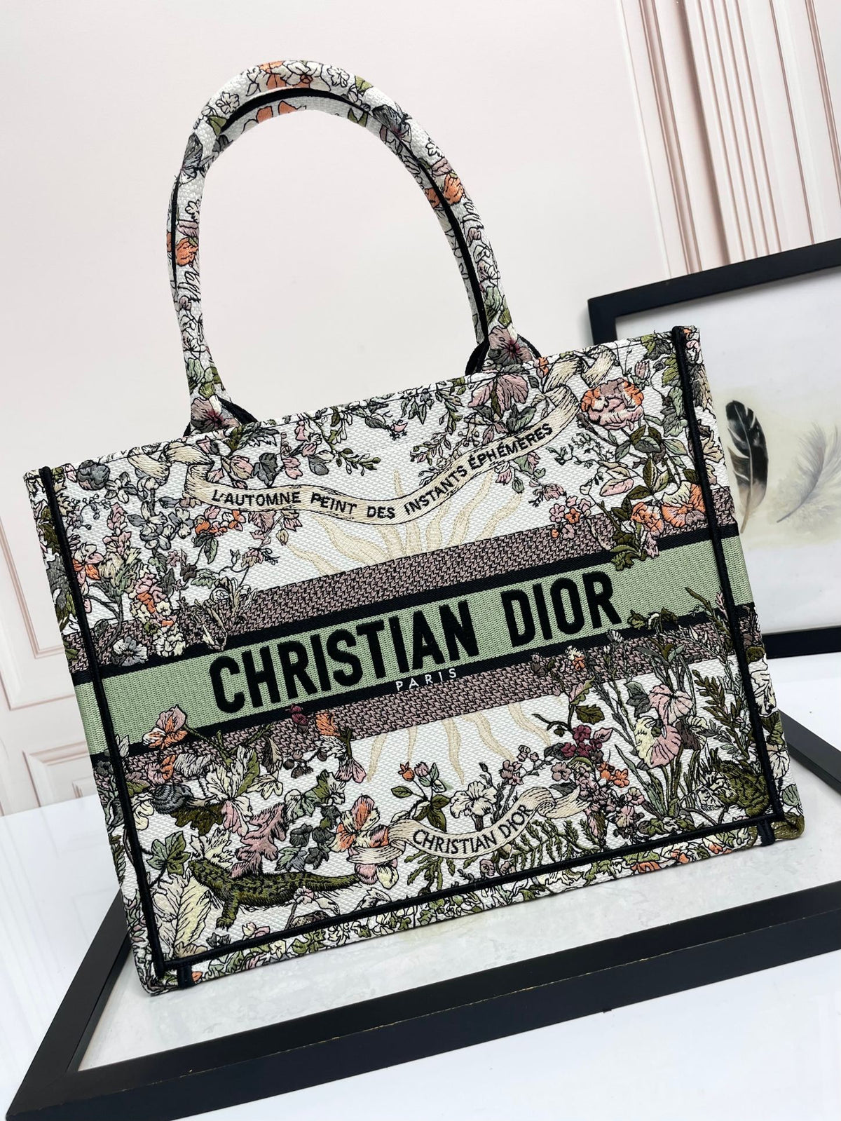 Christian Dior Medium Book Tote - Multicolor Herbarium Floral Embroidery