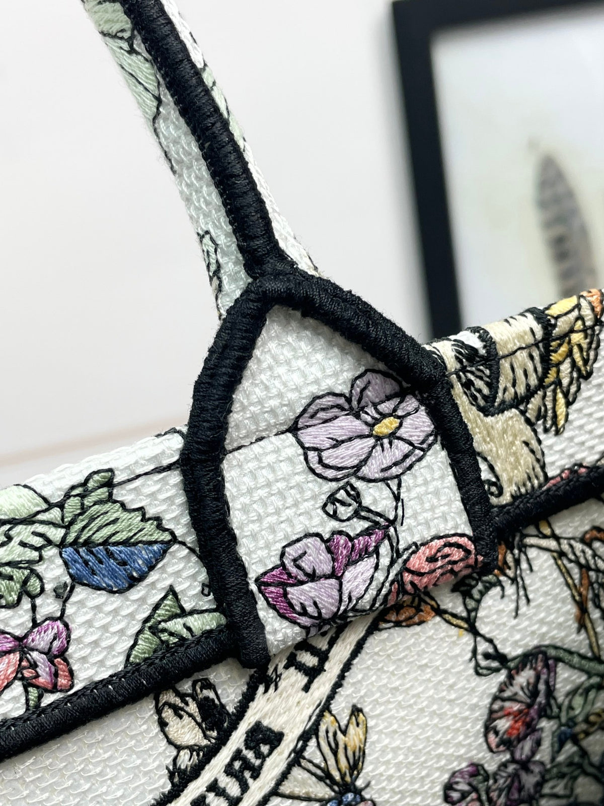 Dior Colorful Floral Embroidered Canvas Tote Bag with Top Handles