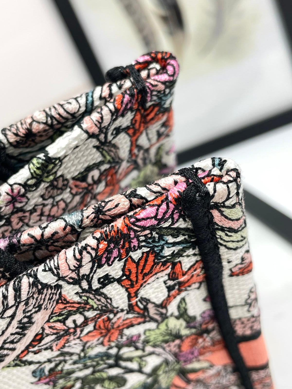 Dior Embroidered Floral Canvas Tote Bag with Contrast Band