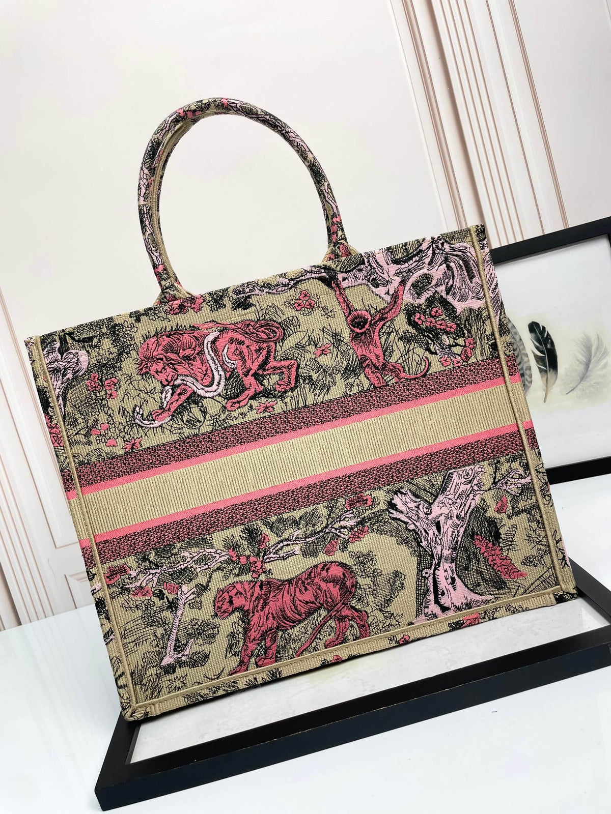 Christian Dior Medium Book Tote - Pink Toile de Jouy Embroidery