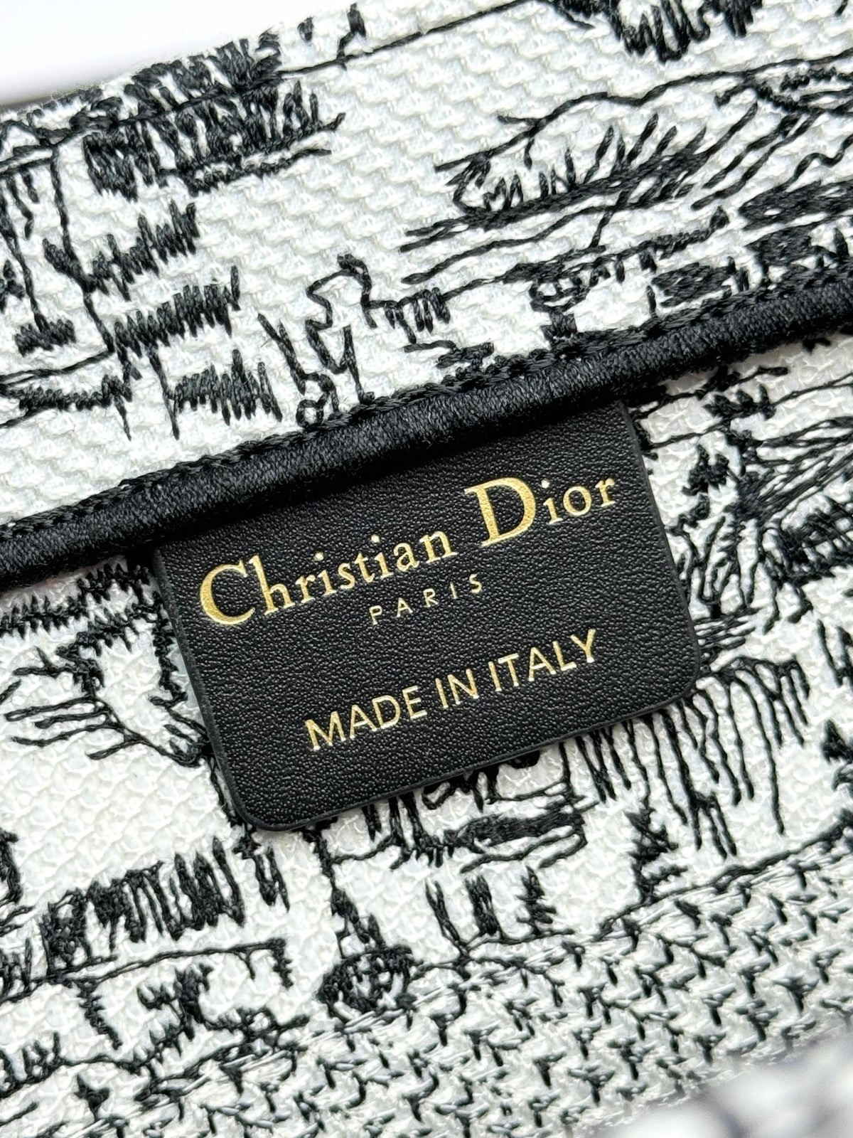 Christian Dior Large Book Tote Bag - Black and White Toile de Jouy Embroidery