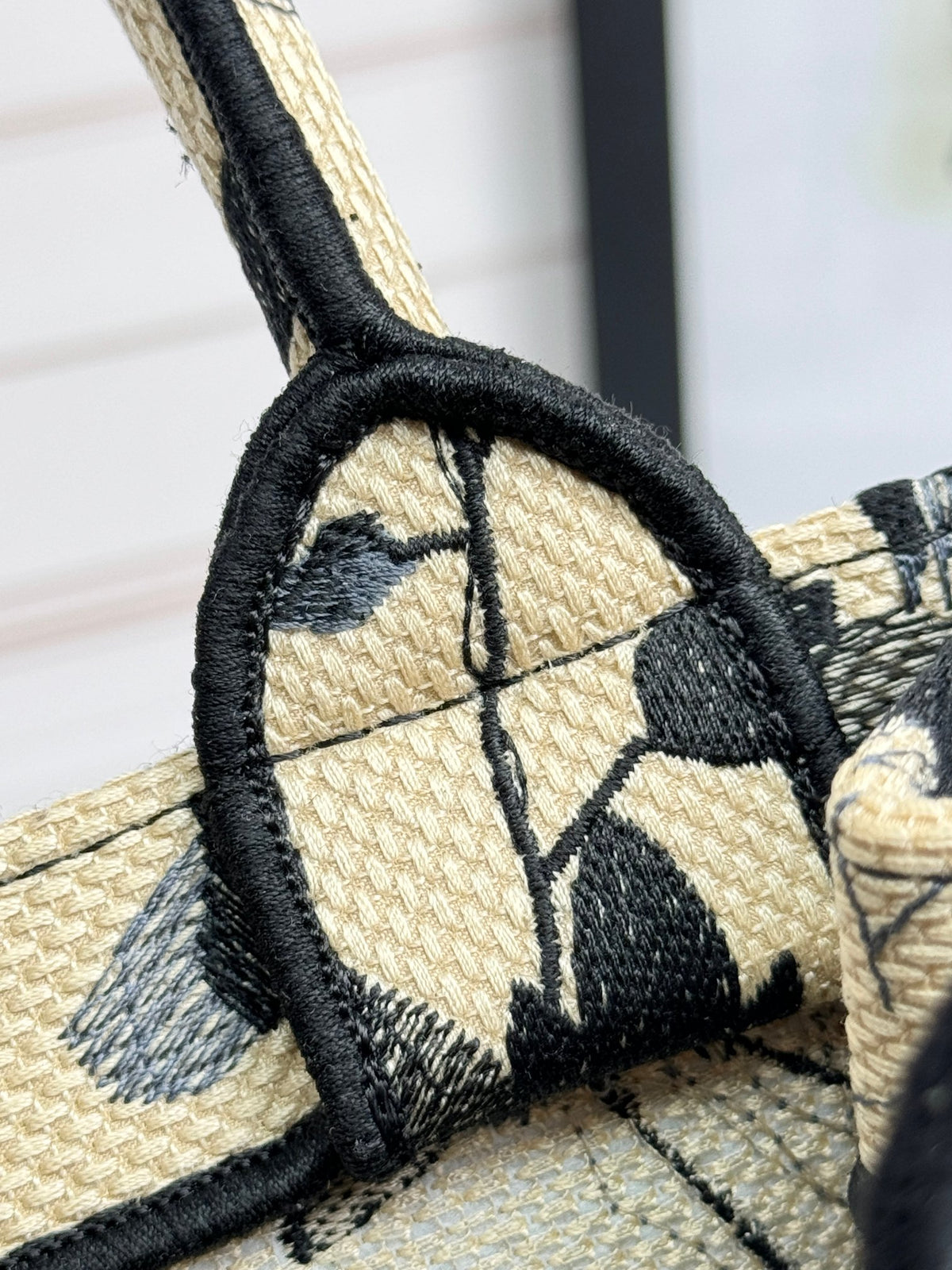 Christian Dior Small Book Tote - Black and Beige Floral Embroidery