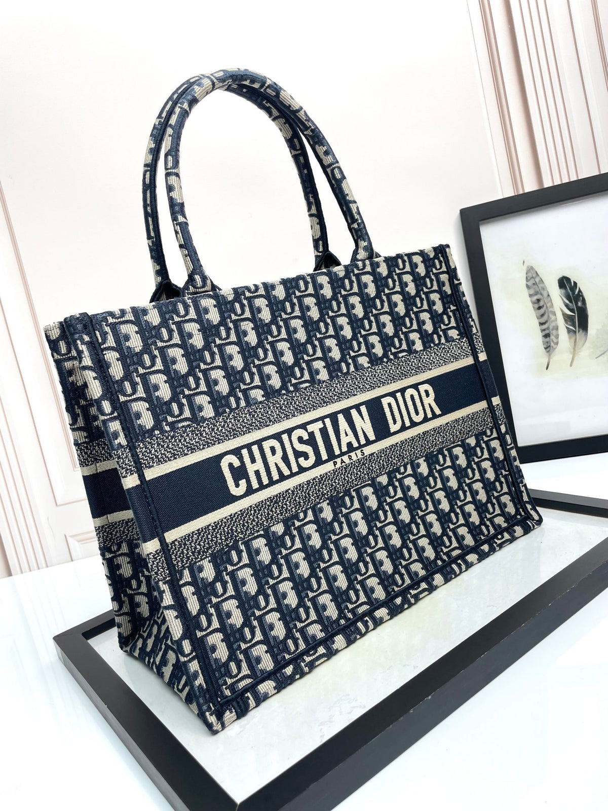 Christian Dior Large Book Tote Blue Dior Oblique Embroidery