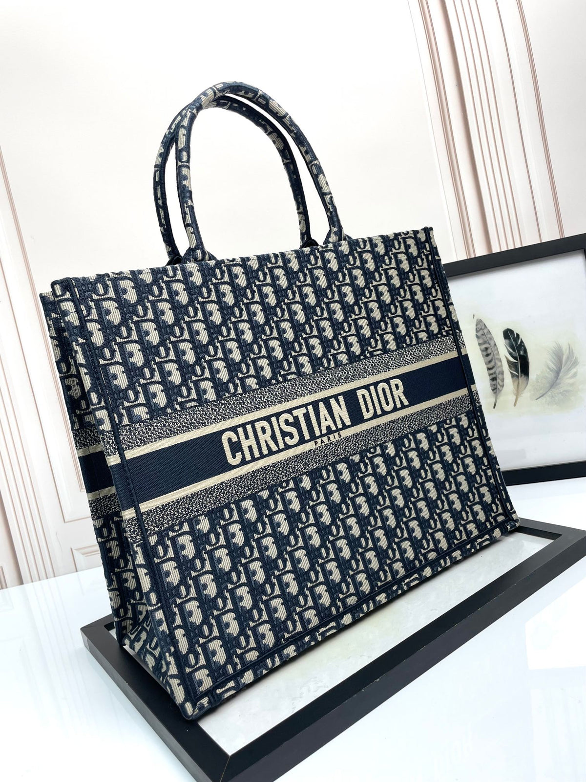 Christian Dior Book Tote Bag - Blue Dior Oblique Embroidery