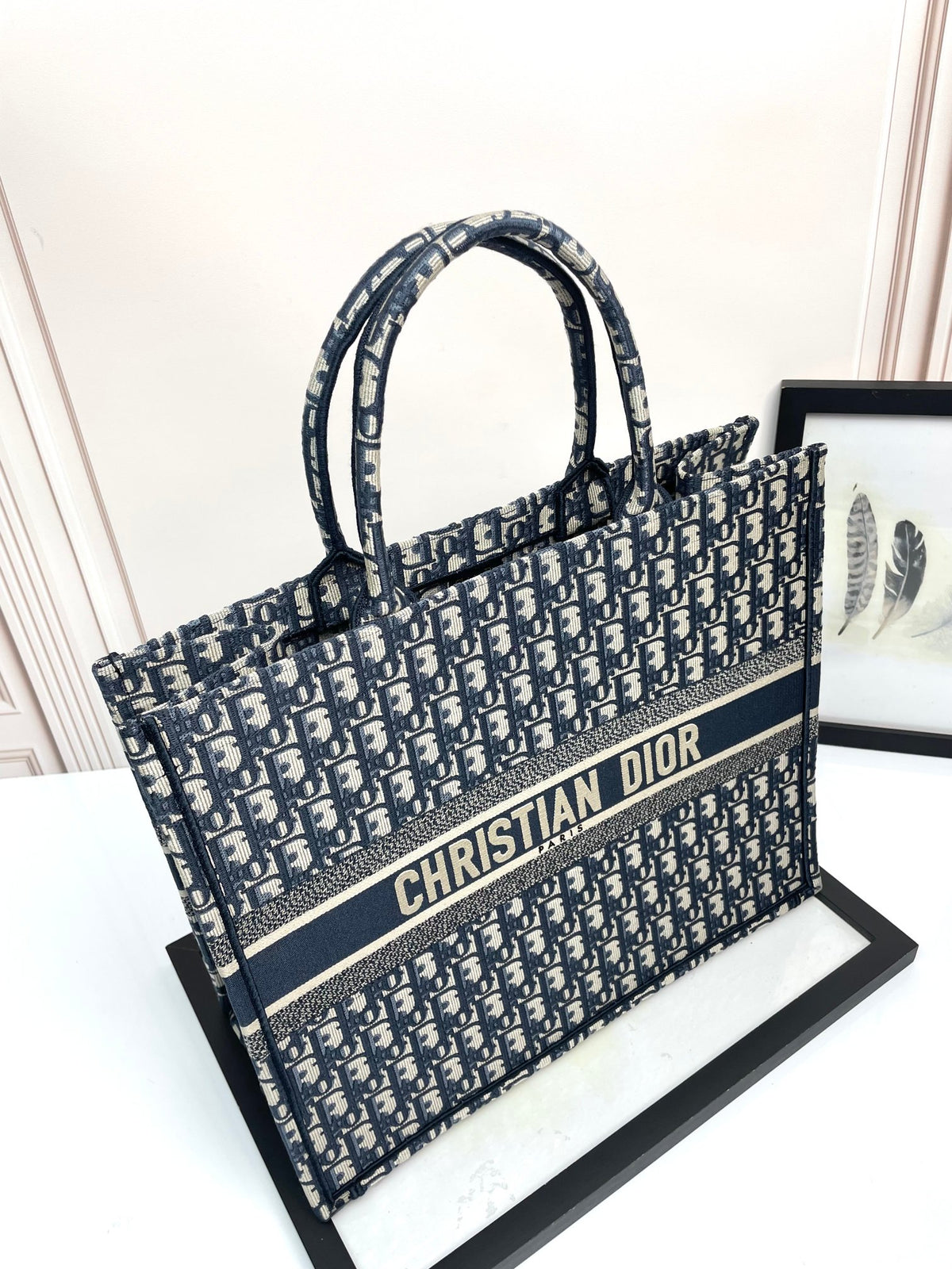 Christian Dior Book Tote Bag - Blue Dior Oblique Embroidery