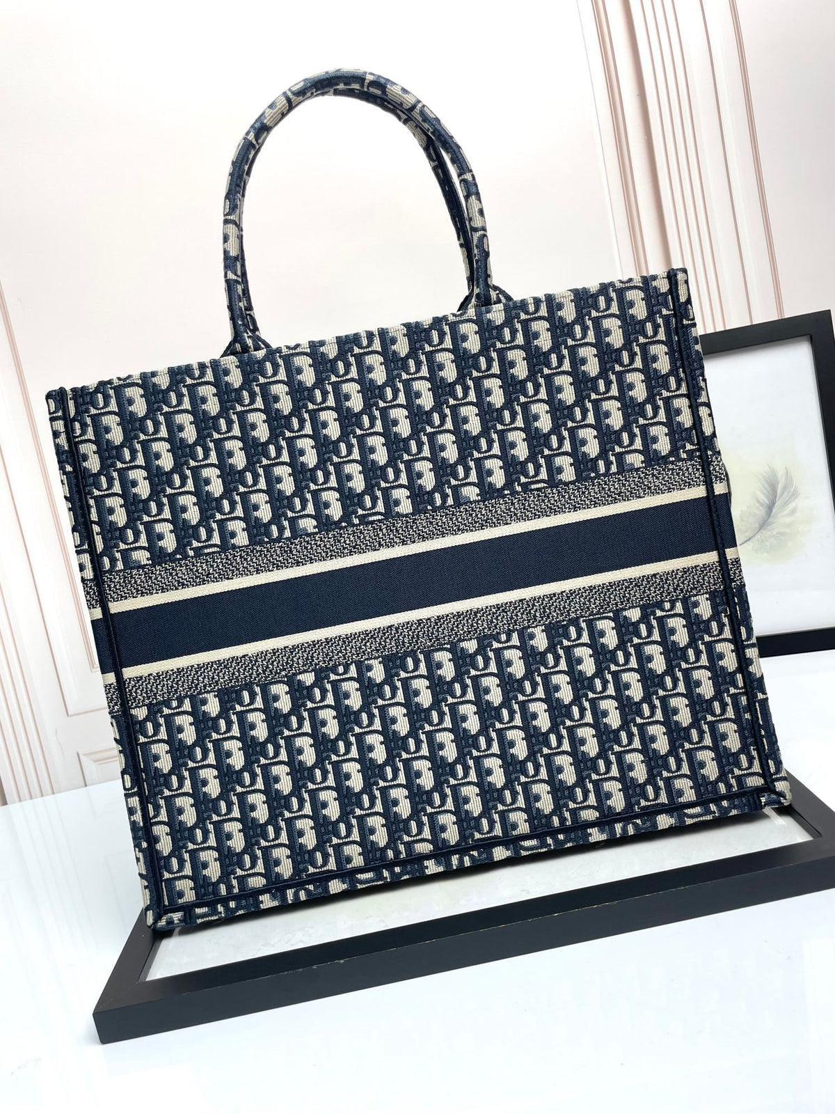 Christian Dior Book Tote Bag - Blue Dior Oblique Embroidery