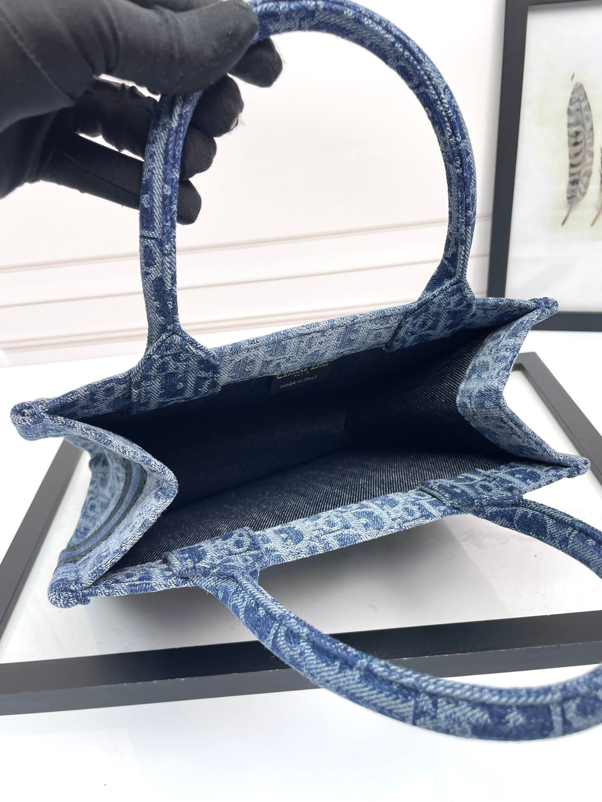 Dior Structured Blue Monogram Canvas Tote Handbag with Top Handles