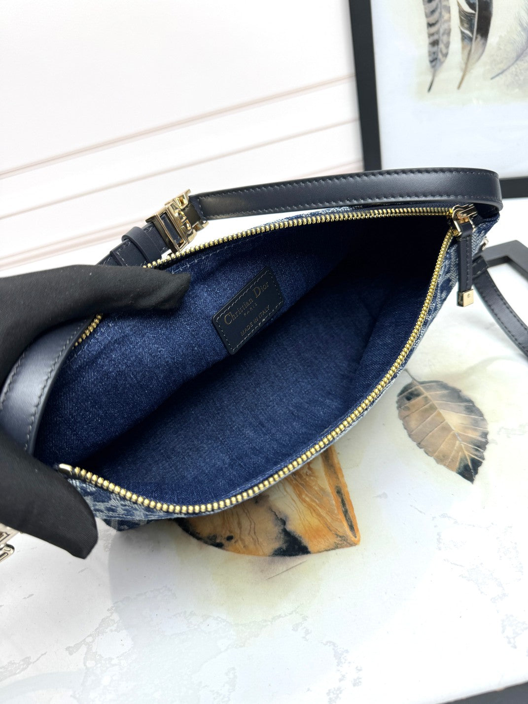Dior Vintage Style Blue Monogram Canvas Shoulder Bag with Crossbody Strap