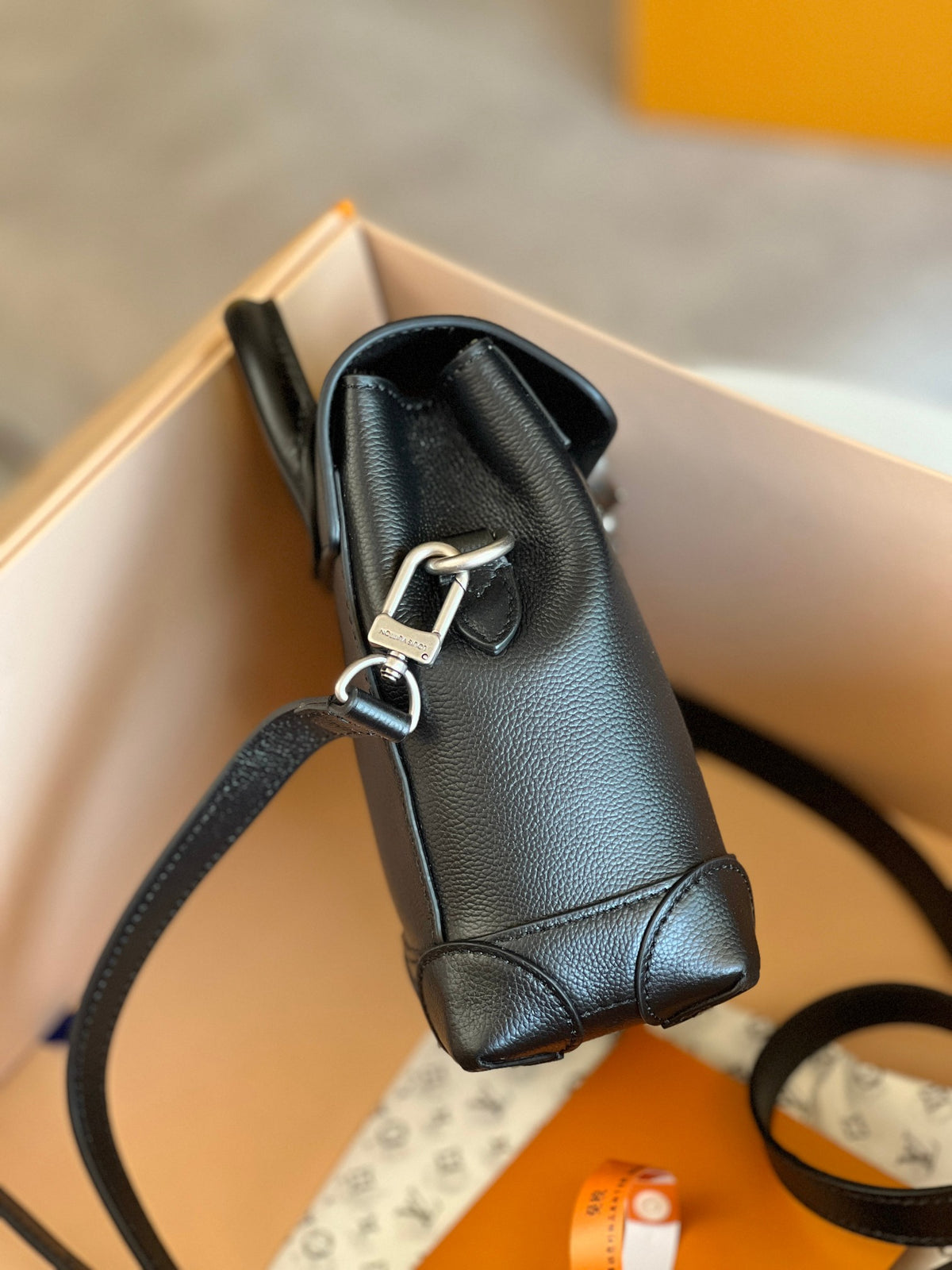 LRoman Black Mini Backpack with Pearl Padlock Charm and Adjustable Strap