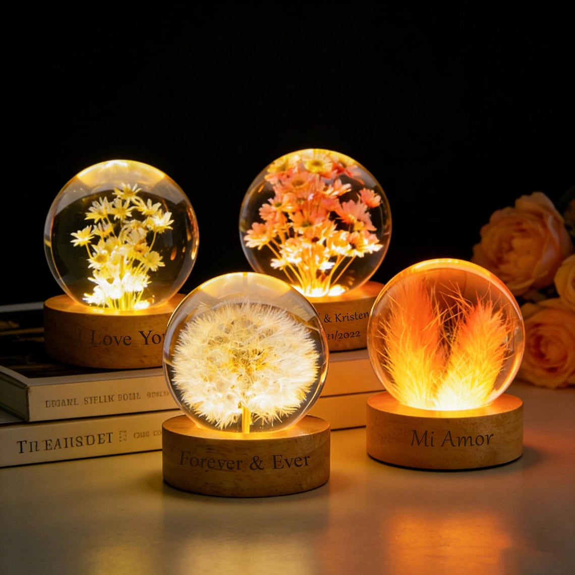 Personalized Preserved Flower Resin Lamp, Real Dried Dandelion Night Light, Handmade Epoxy Crystal Art Lamp, Anniversary Gift for Her