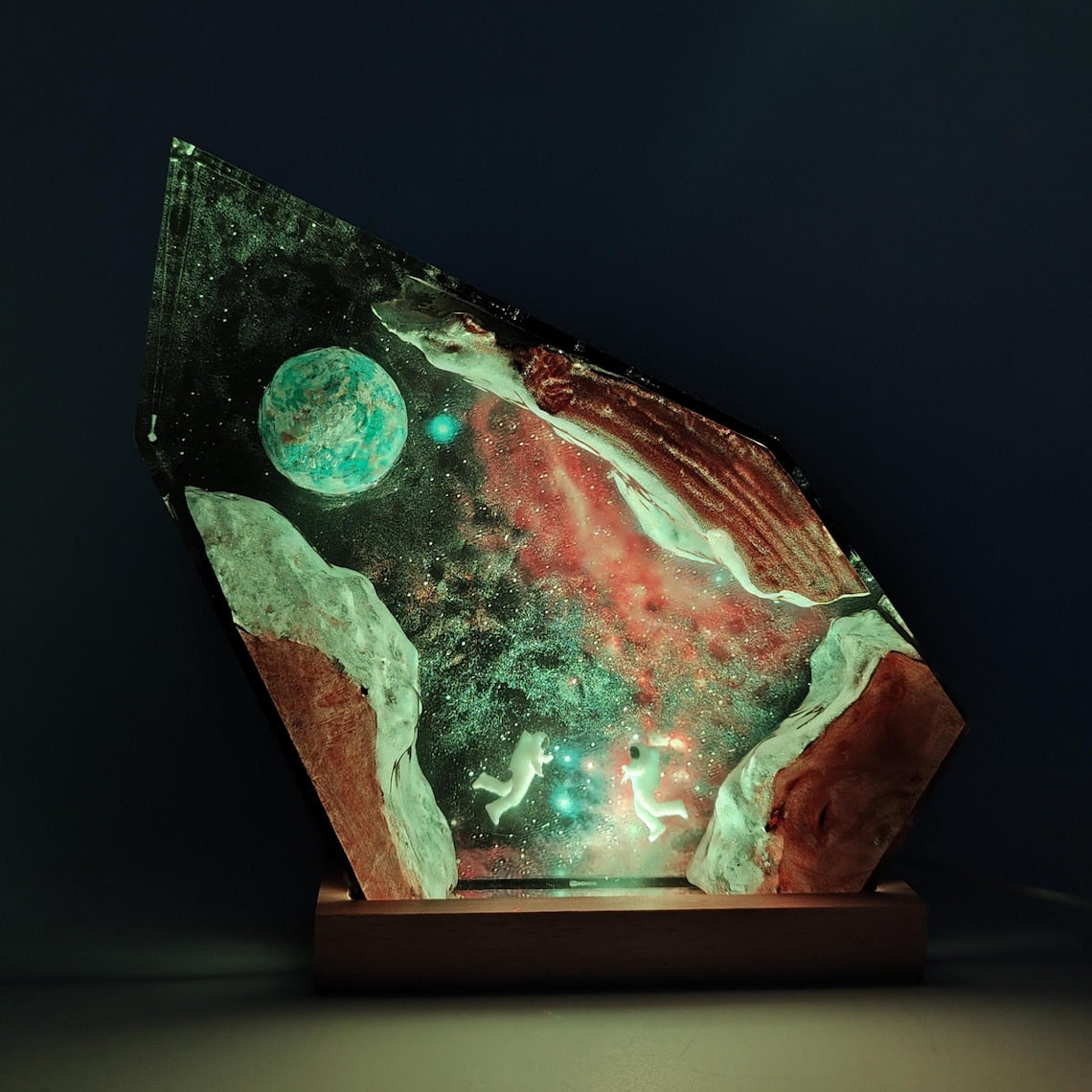 Astronaut Galaxy Resin Lamp, Cosmic Wood Night Light, Space Art Resin Night Light, Personalized Engraved Gift for Him