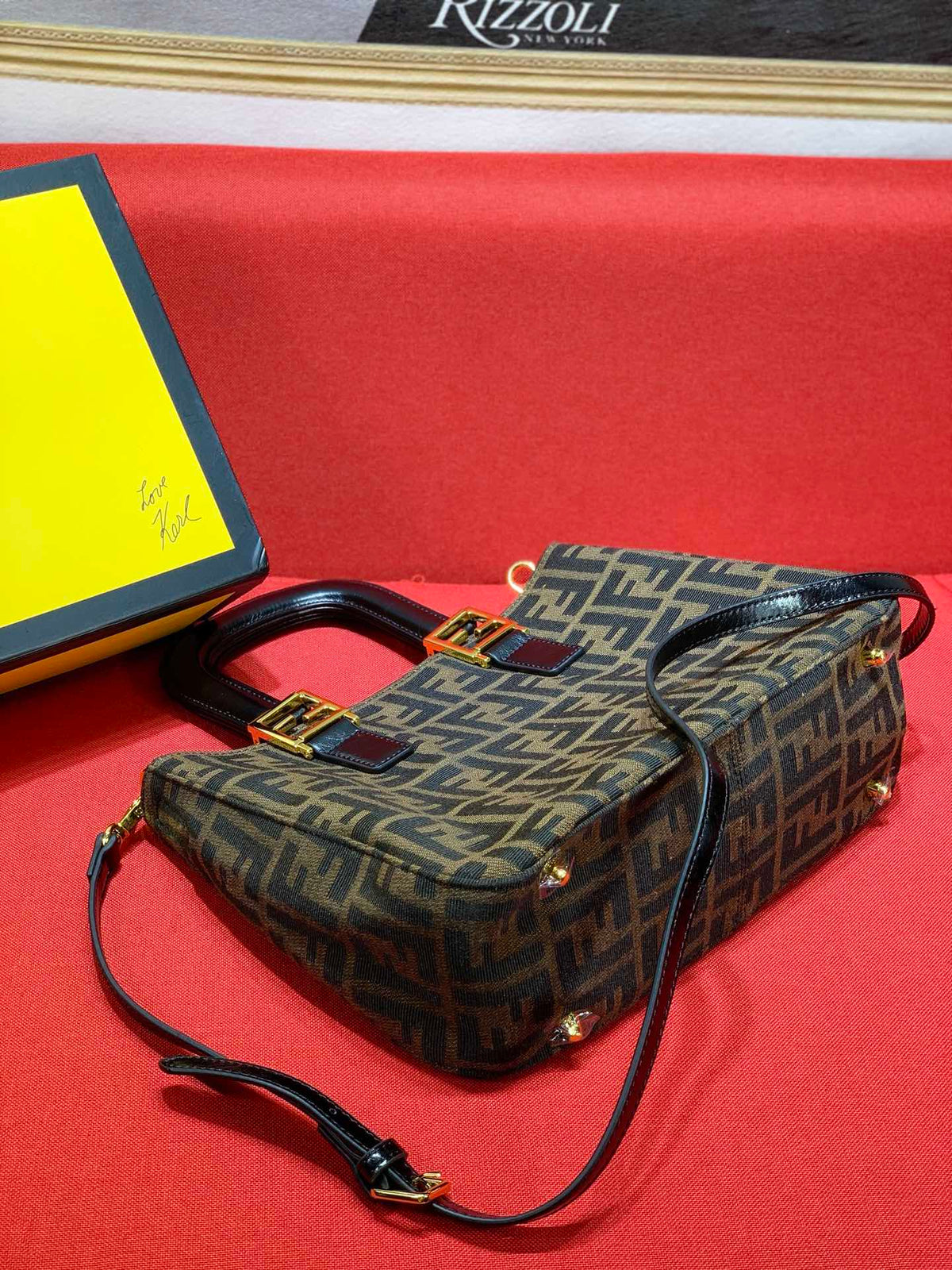 Fendi Monogram Zucca Canvas Small Sunshine Shopper Bag with Gold-Tone Hardware