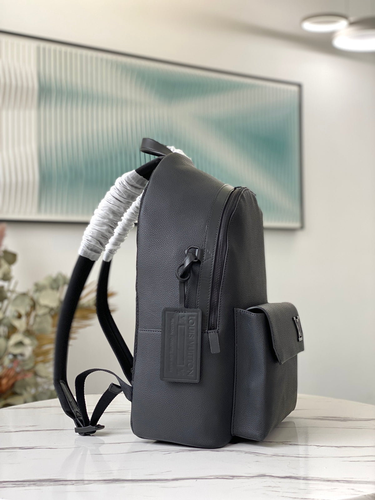 Louis Vuitton Aerogram Backpack in Black Grained Calfskin Leather