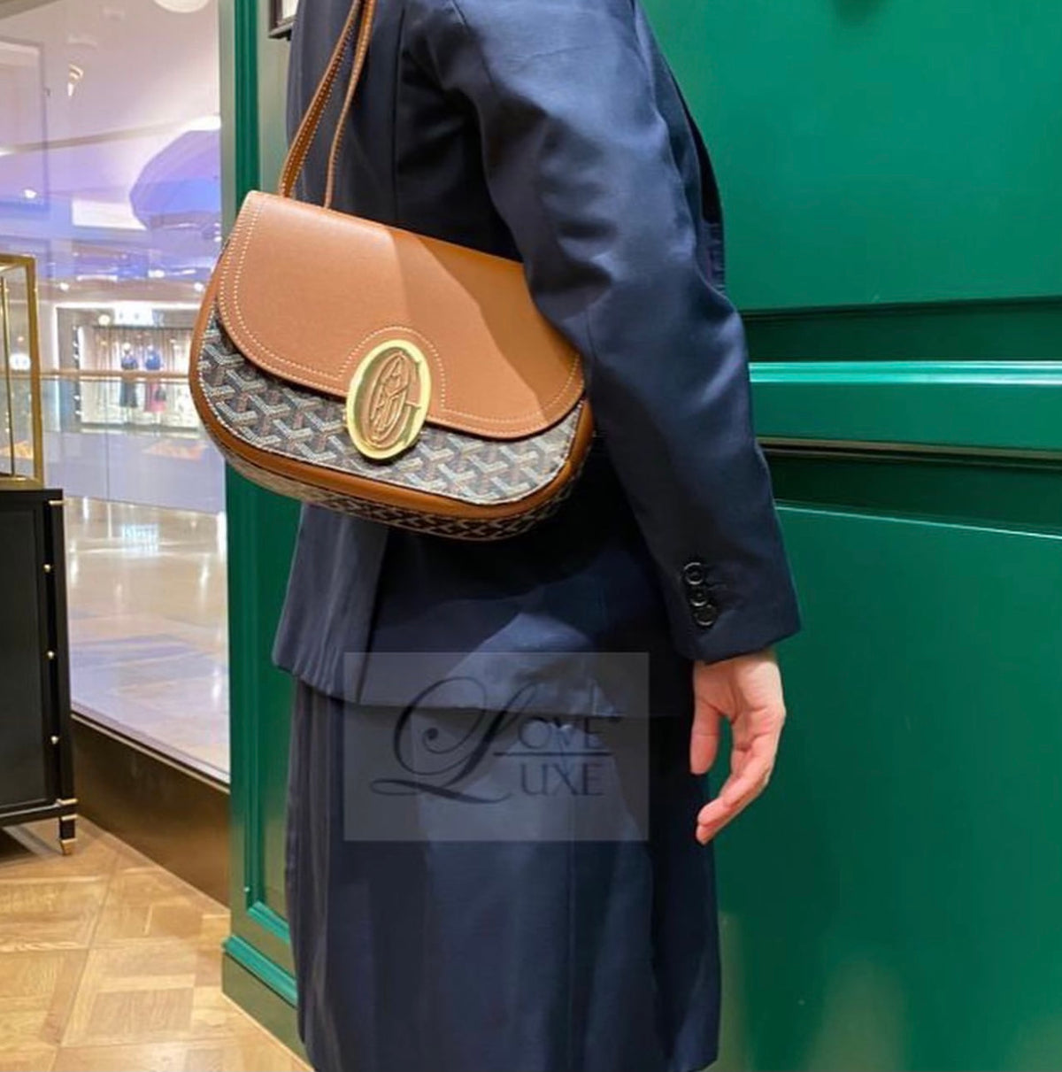 Gogy Elegant Grey Leather Monogram Saddle Bag Flap Shoulder Purse