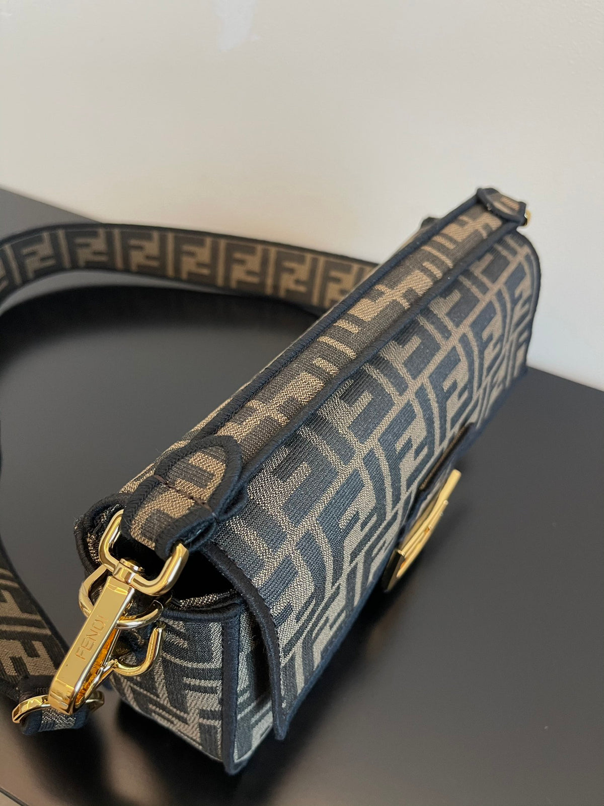 Fendi Baguette Monogram Canvas Shoulder Bag - Grey/Black FF Logo