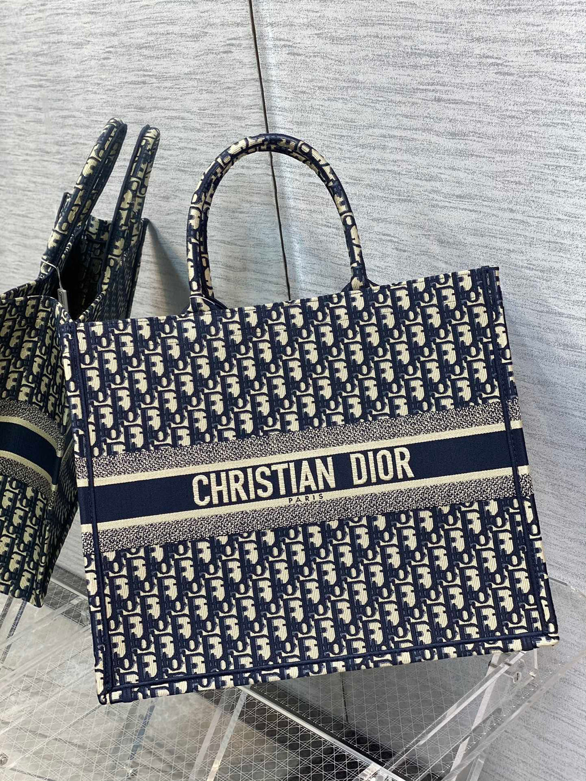 Christian Dior Large Book Tote Blue Dior Oblique Embroidery